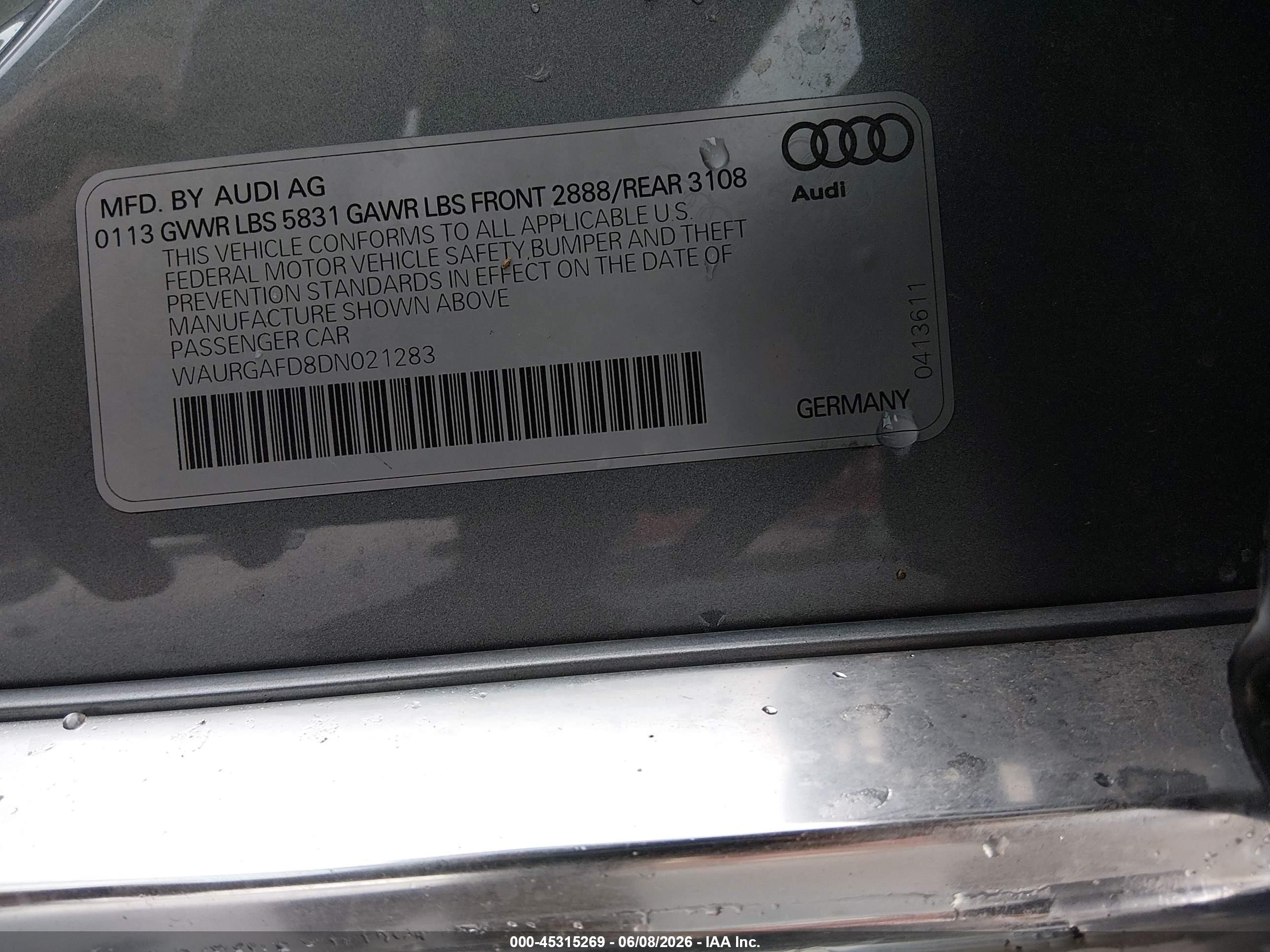 2013 Audi A8 L 3.0t Gray vin: WAURGAFD8DN021283