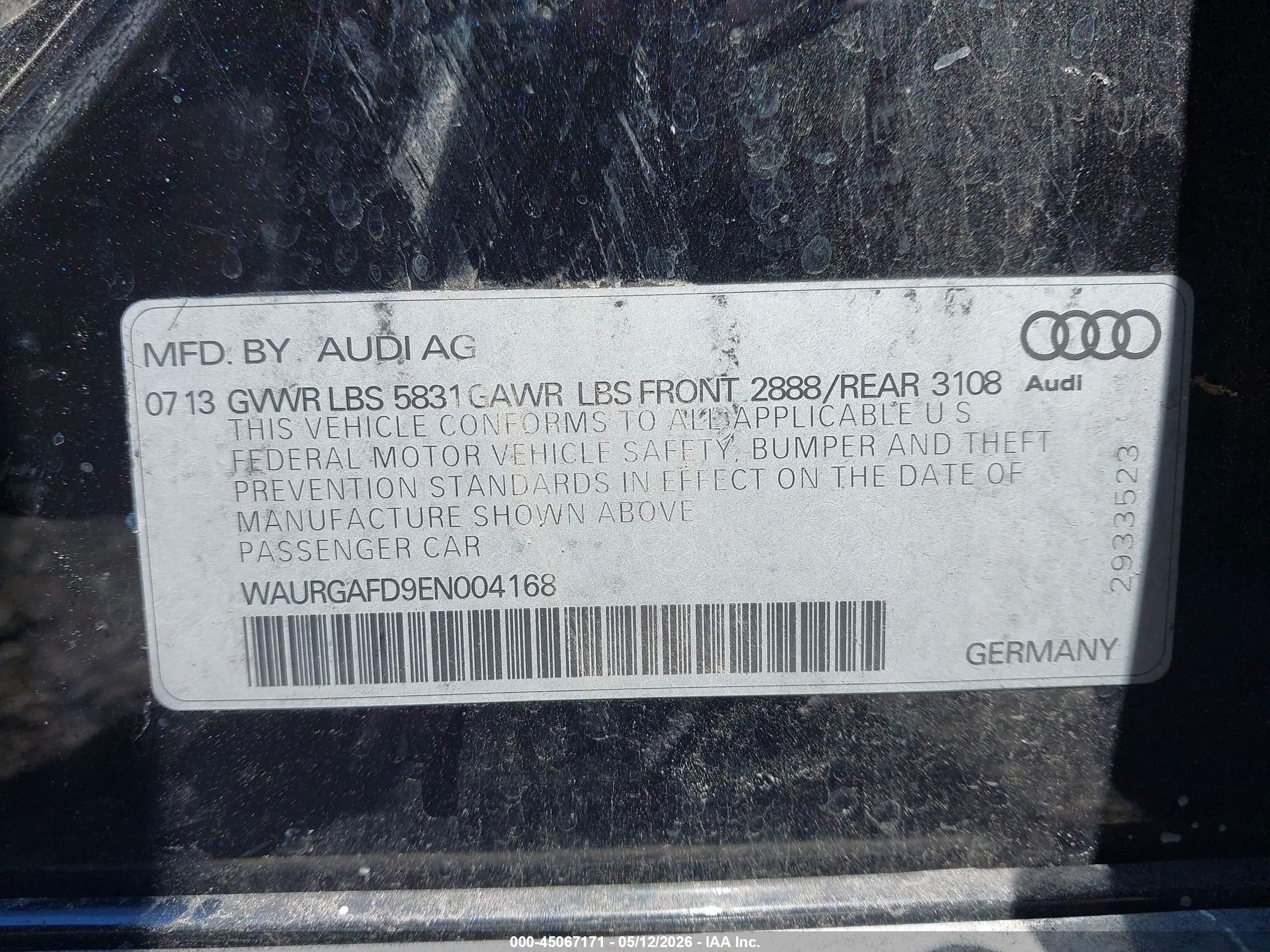 2014 Audi A8 L 3.0t Black vin: WAURGAFD9EN004168