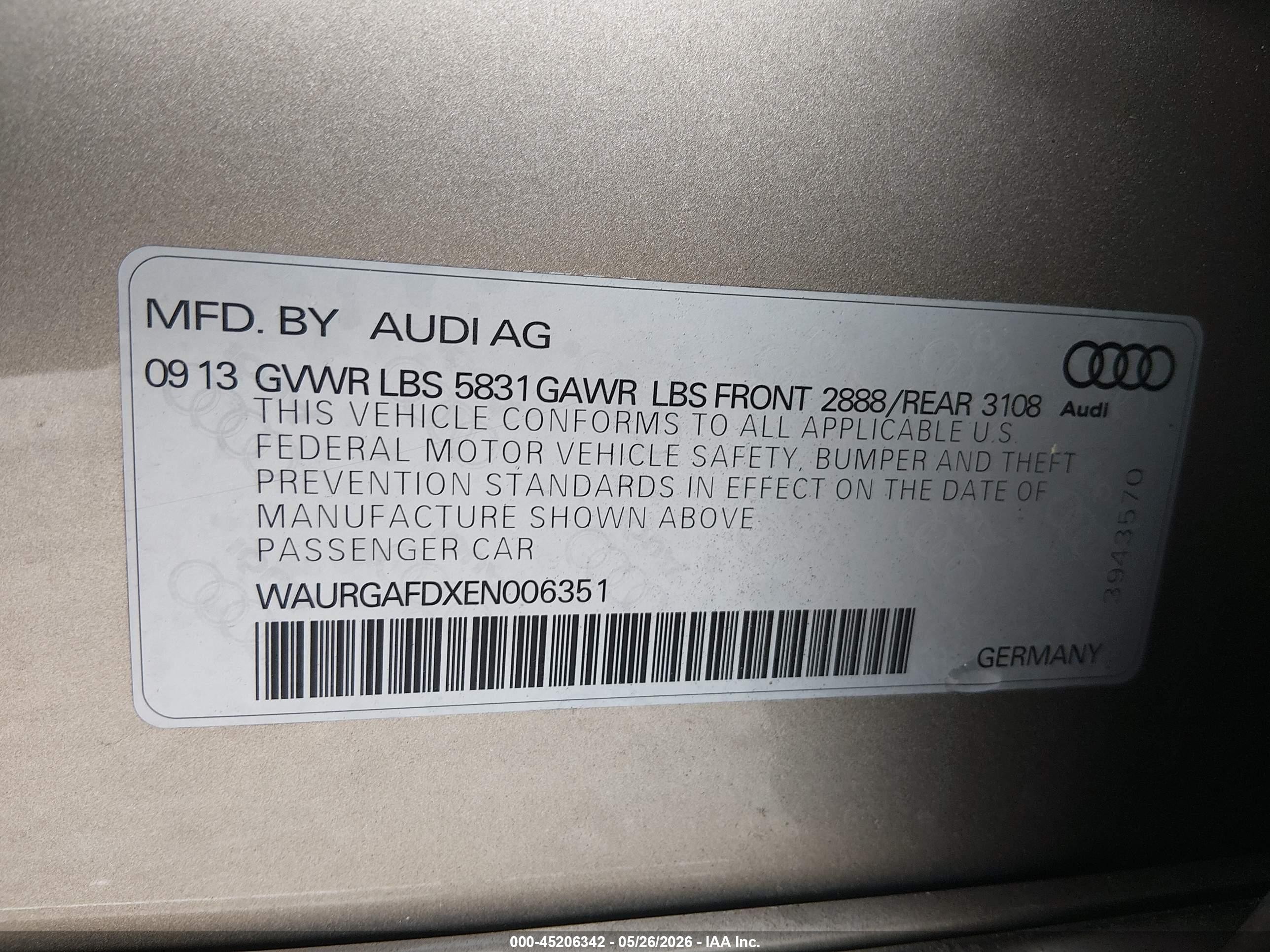 2014 Audi A8 L 3.0t Gold vin: WAURGAFDXEN006351