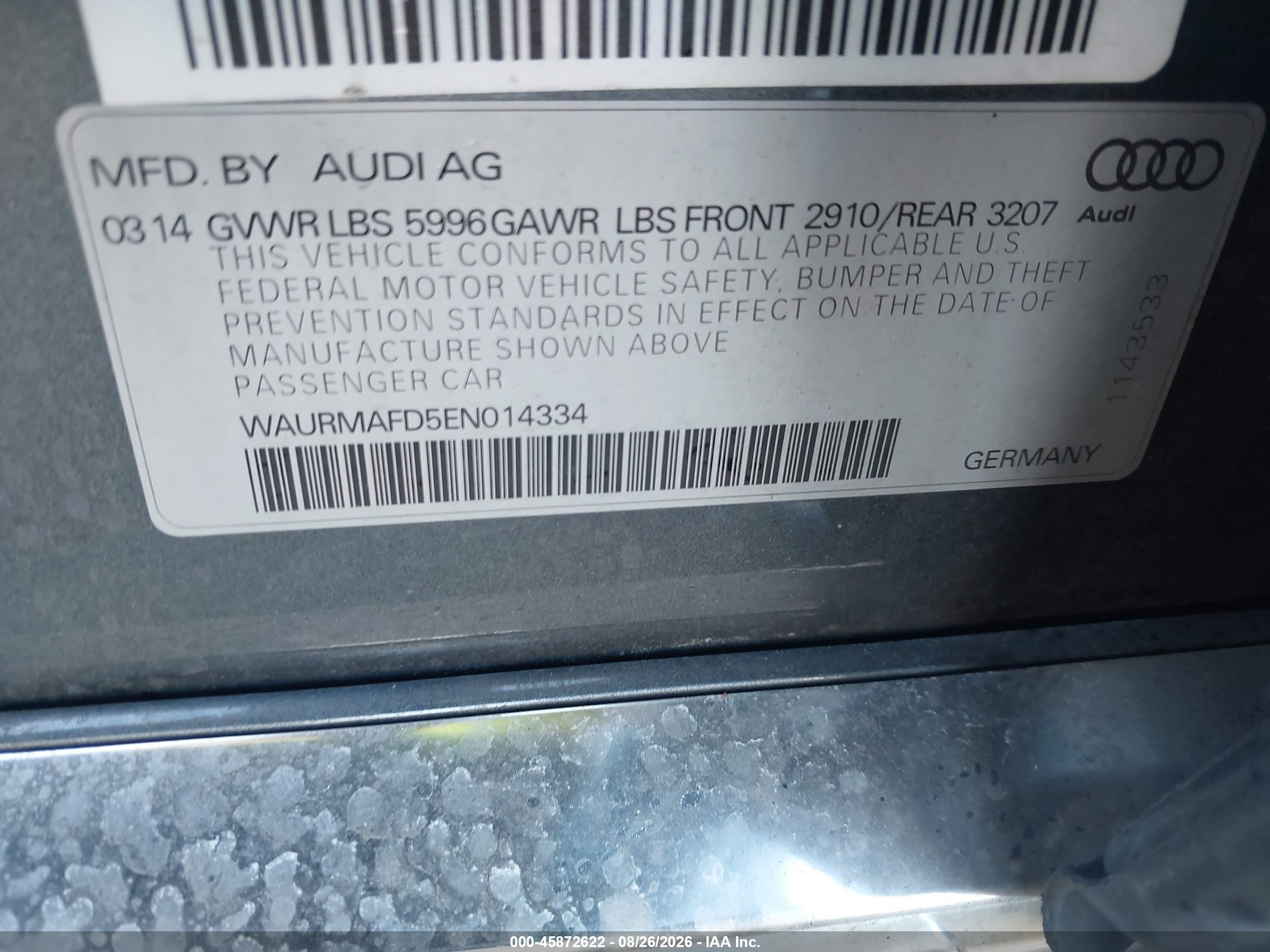 2014 Audi A8 L 3.0 Tdi Gray vin: WAURMAFD5EN014334