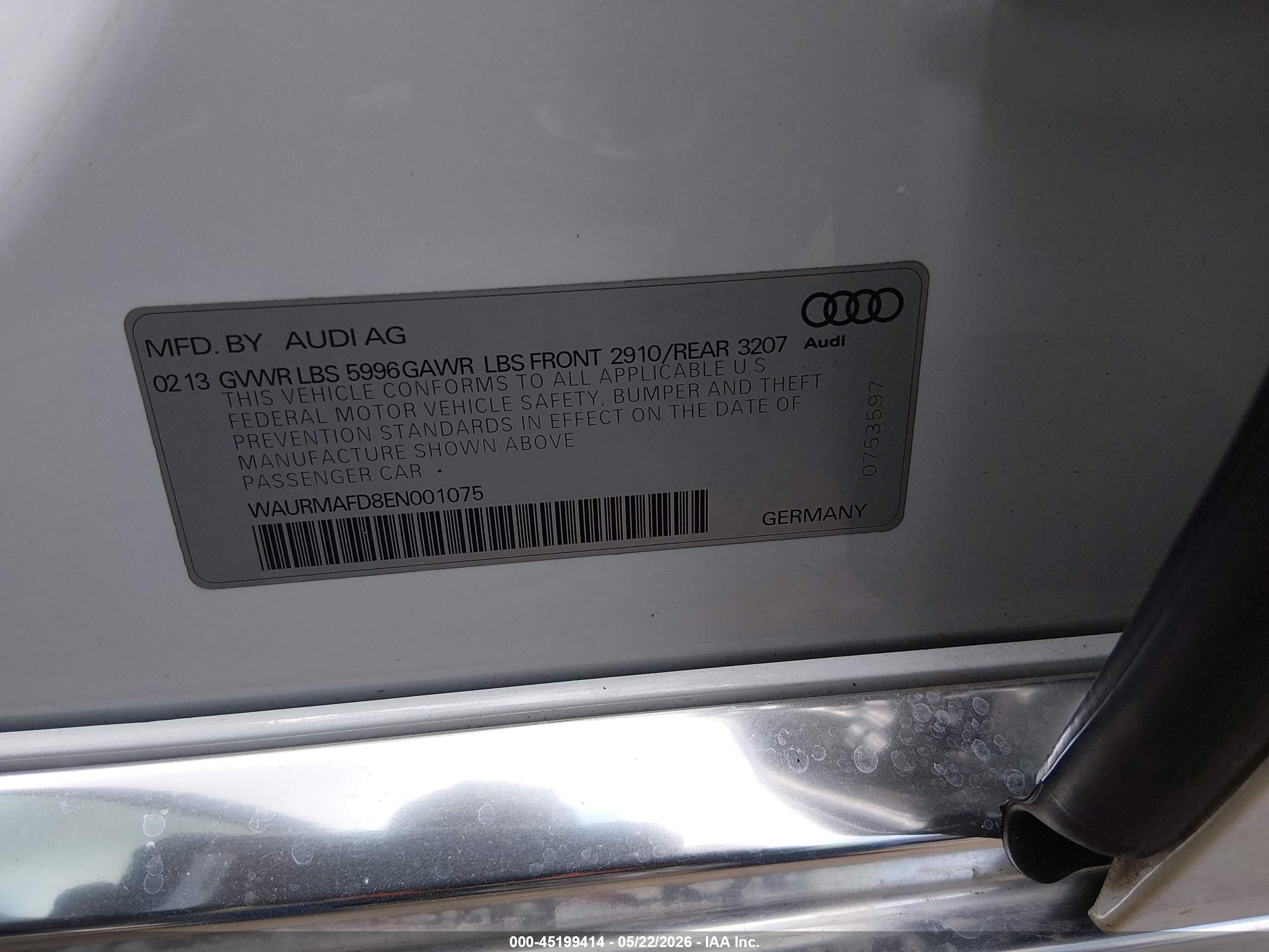 2014 Audi A8 L 3.0 Tdi White vin: WAURMAFD8EN001075