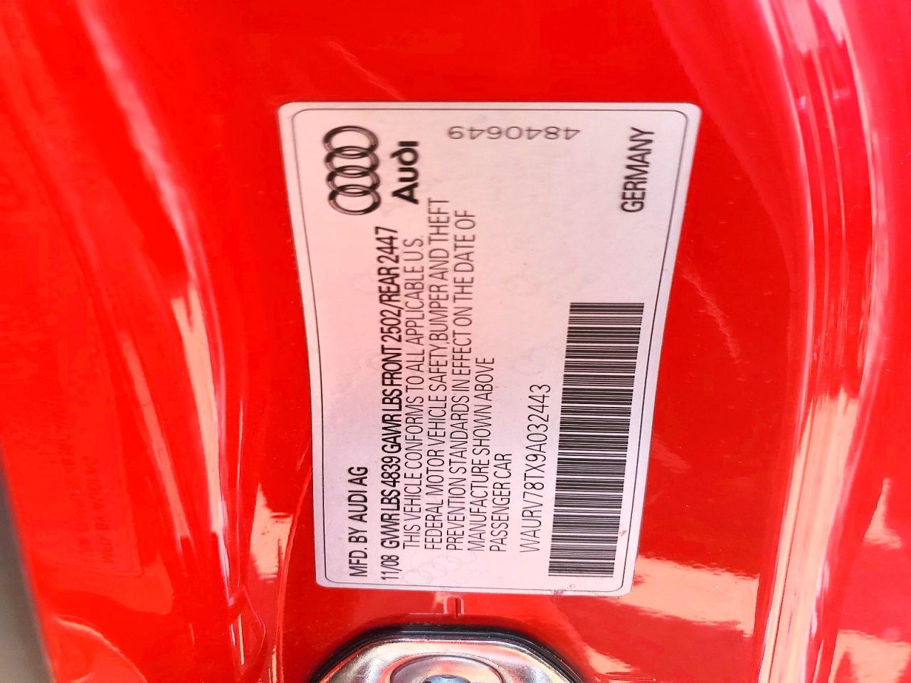 2009 Audi S5 Quattro Red vin: WAURV78TX9A032443