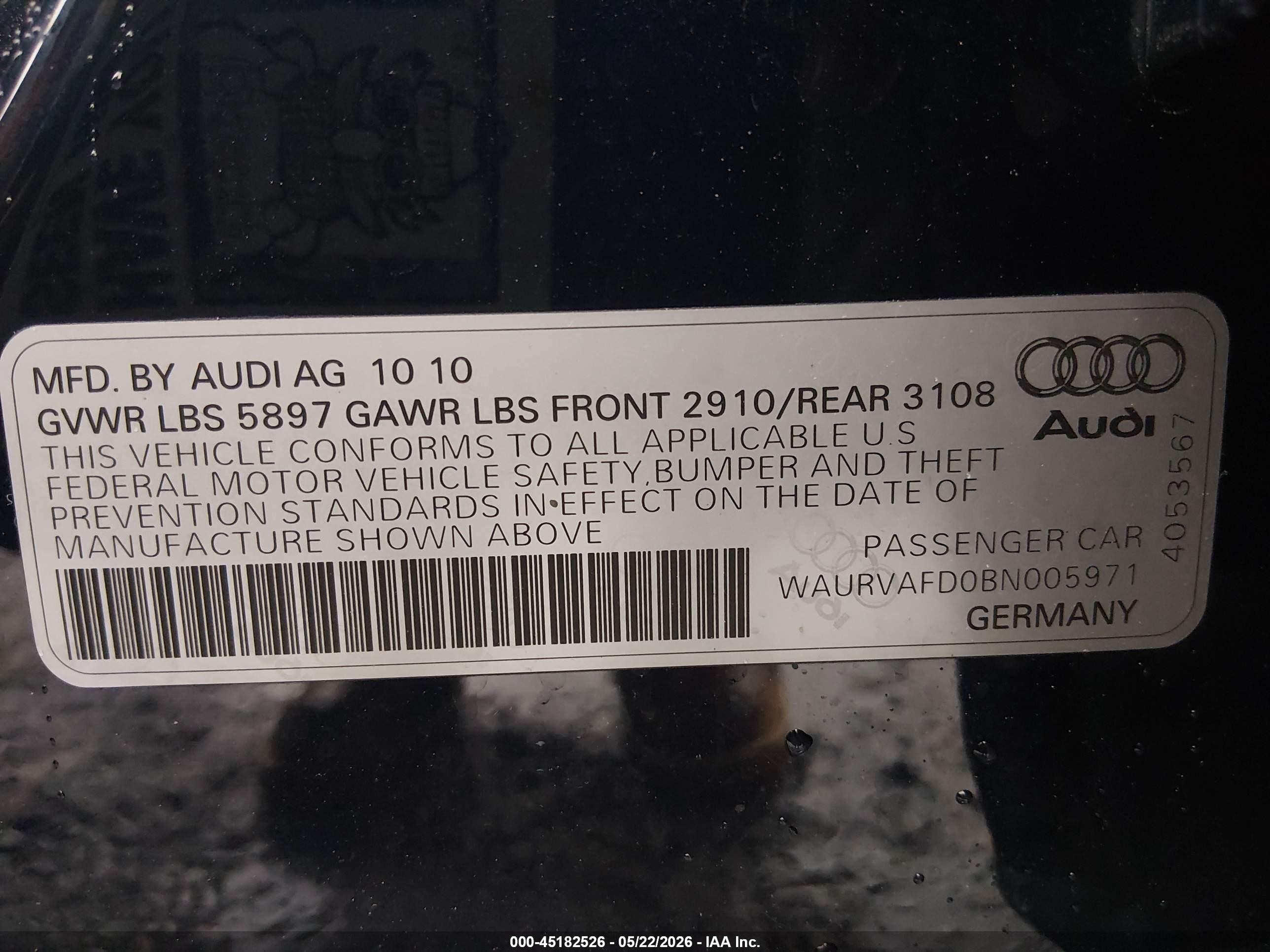 2011 Audi A8 L 4.2 Dark Blue vin: WAURVAFD0BN005971