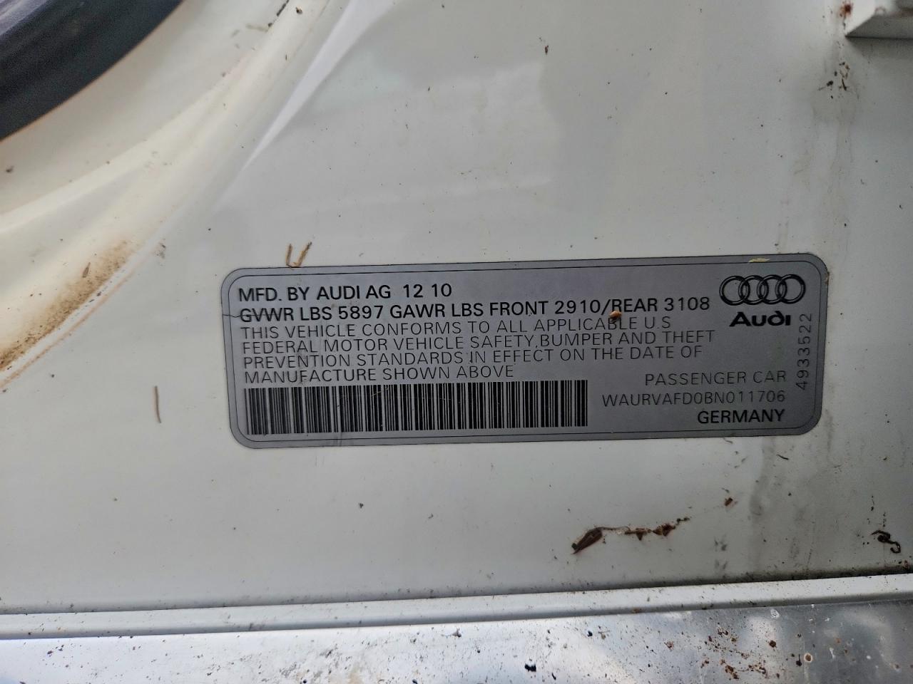 2011 Audi A8 L Quattro White vin: WAURVAFD0BN011706