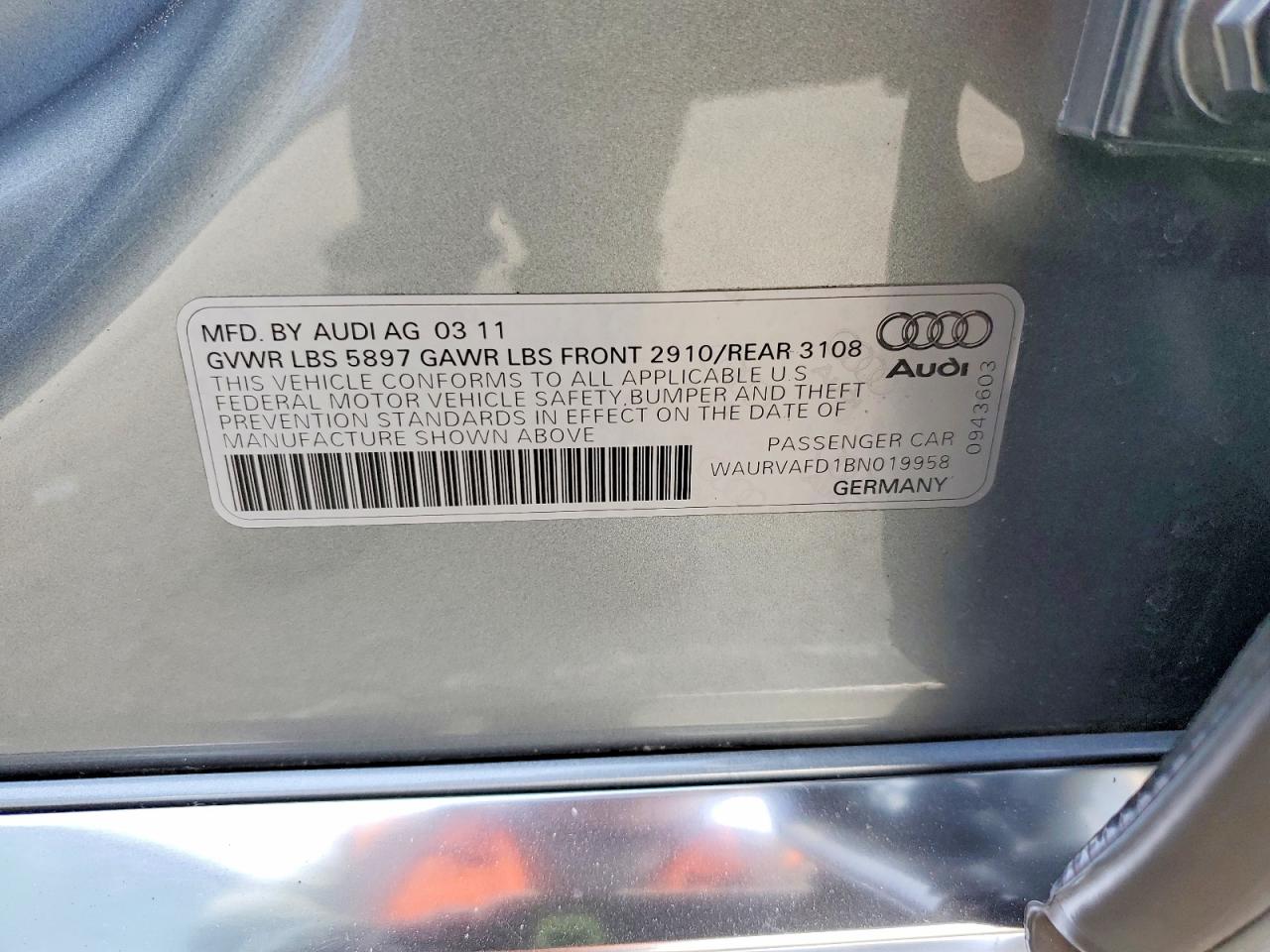 2011 Audi A8 L Quattro Gray vin: WAURVAFD1BN019958