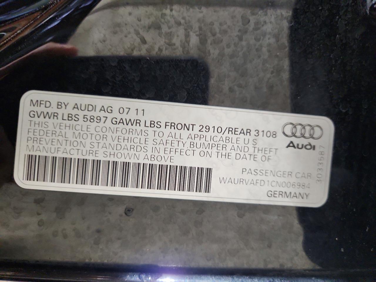 2012 Audi A8 L Quattro Black vin: WAURVAFD1CN006984