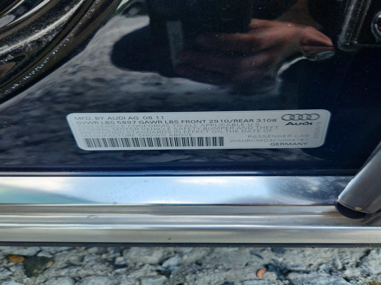 2012 Audi A8 L Quattro Charcoal vin: WAURVAFD3CN009787