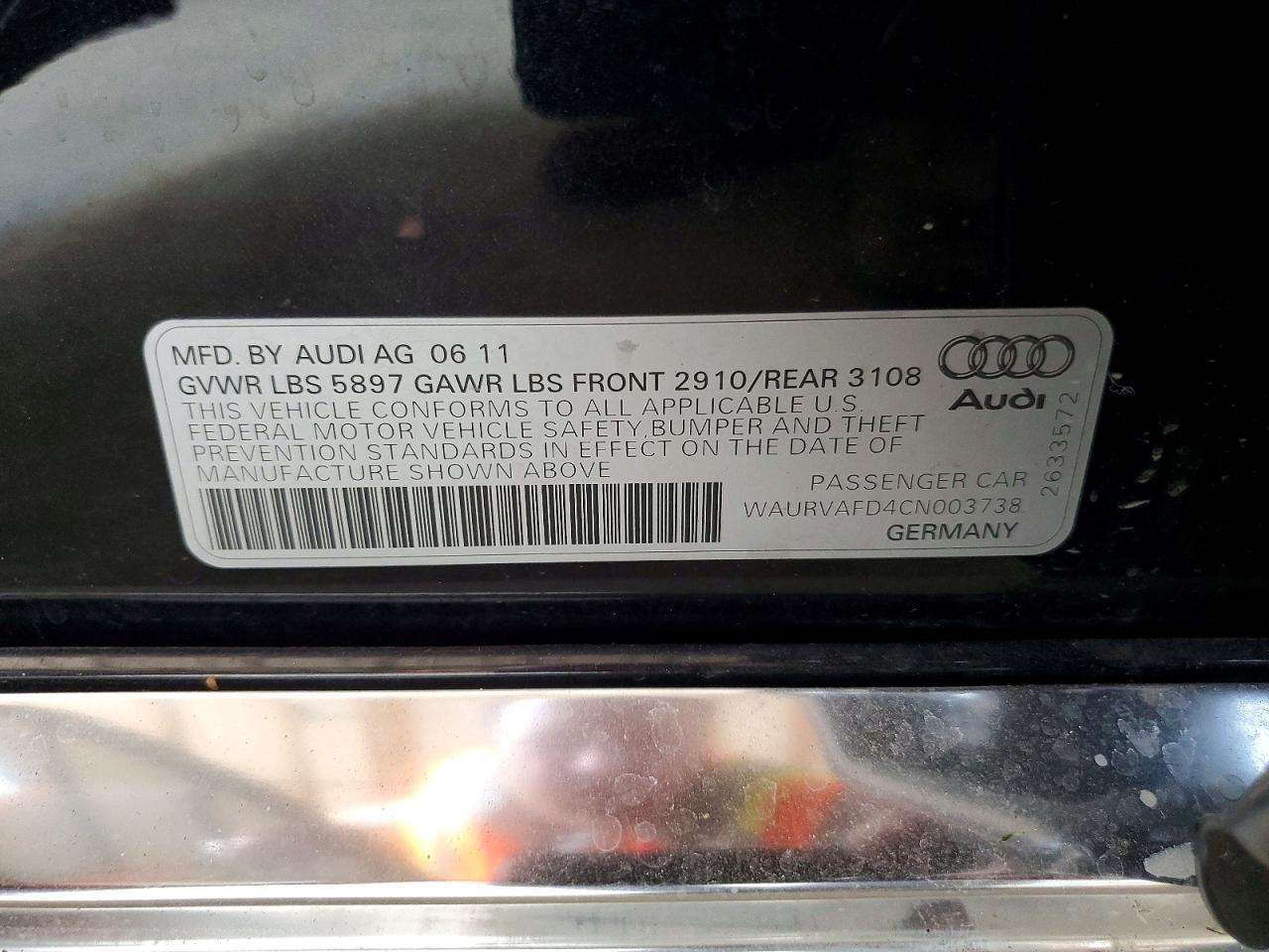 2012 Audi A8 L Quattro Black vin: WAURVAFD4CN003738