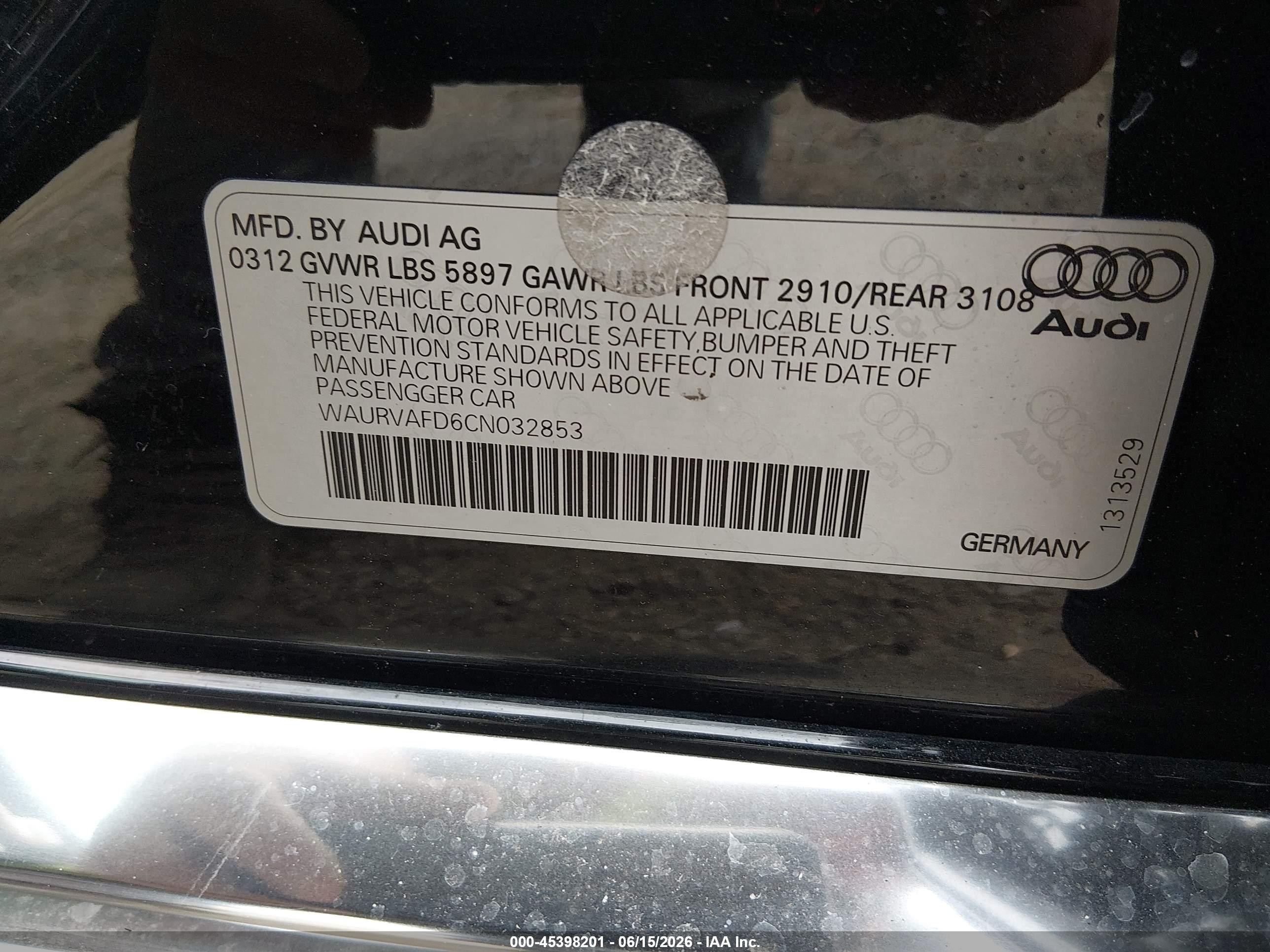 2012 Audi A8 L L 4.2 (tiptronic) (no Longer Orderable) Black vin: WAURVAFD6CN032853
