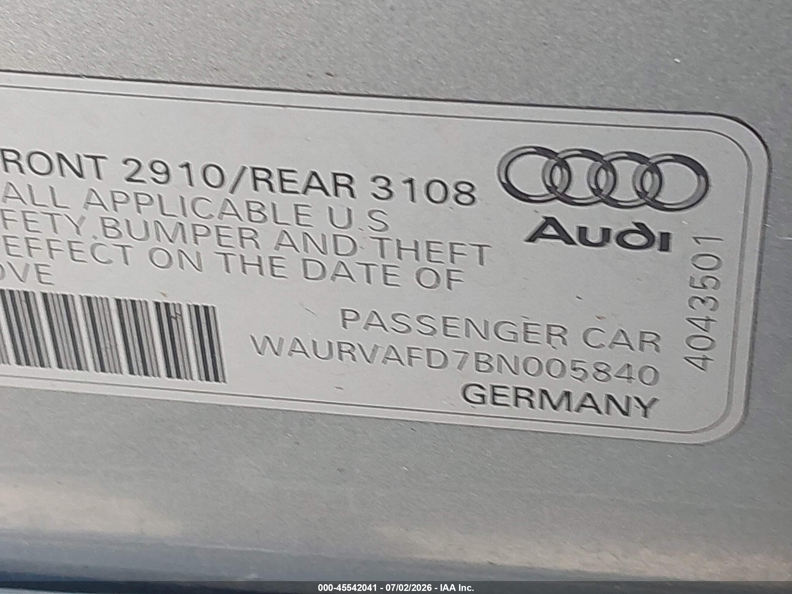 2011 Audi A8 L 4.2 Silver vin: WAURVAFD7BN005840