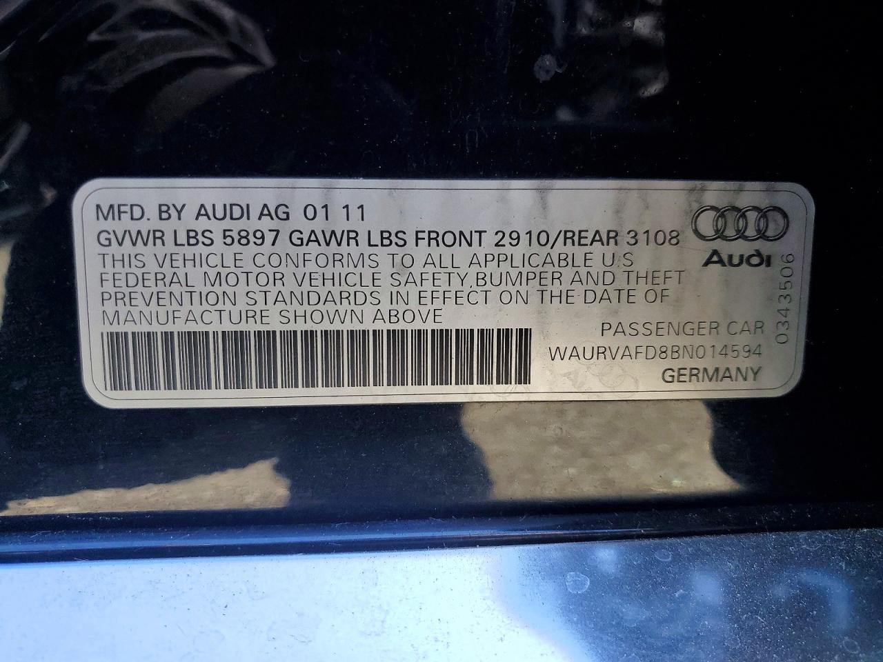 2011 Audi A8 L Quattro Black vin: WAURVAFD8BN014594