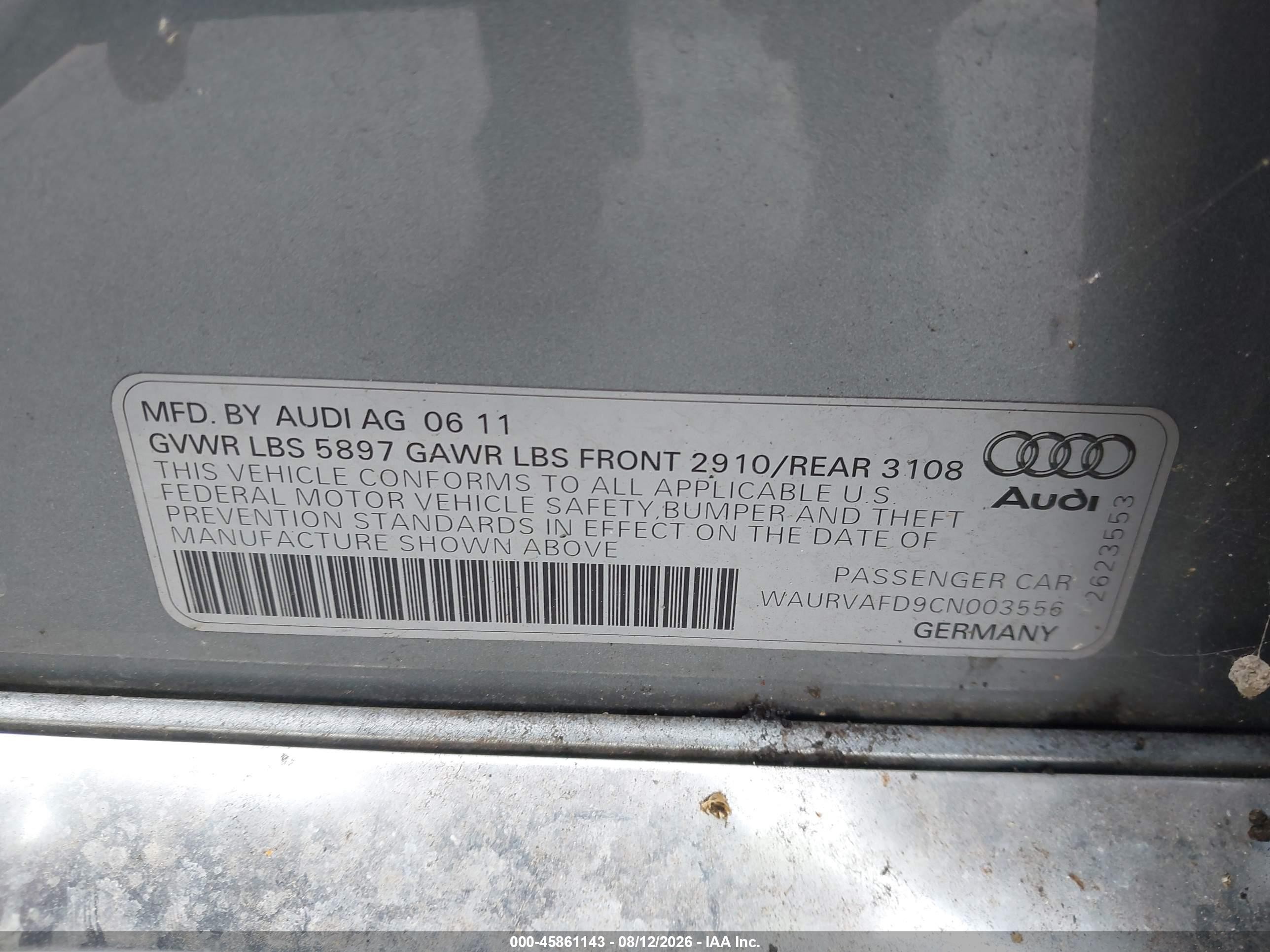 2012 Audi A8 L L 4.2 (tiptronic) (no Longer Orderable) Gray vin: WAURVAFD9CN003556