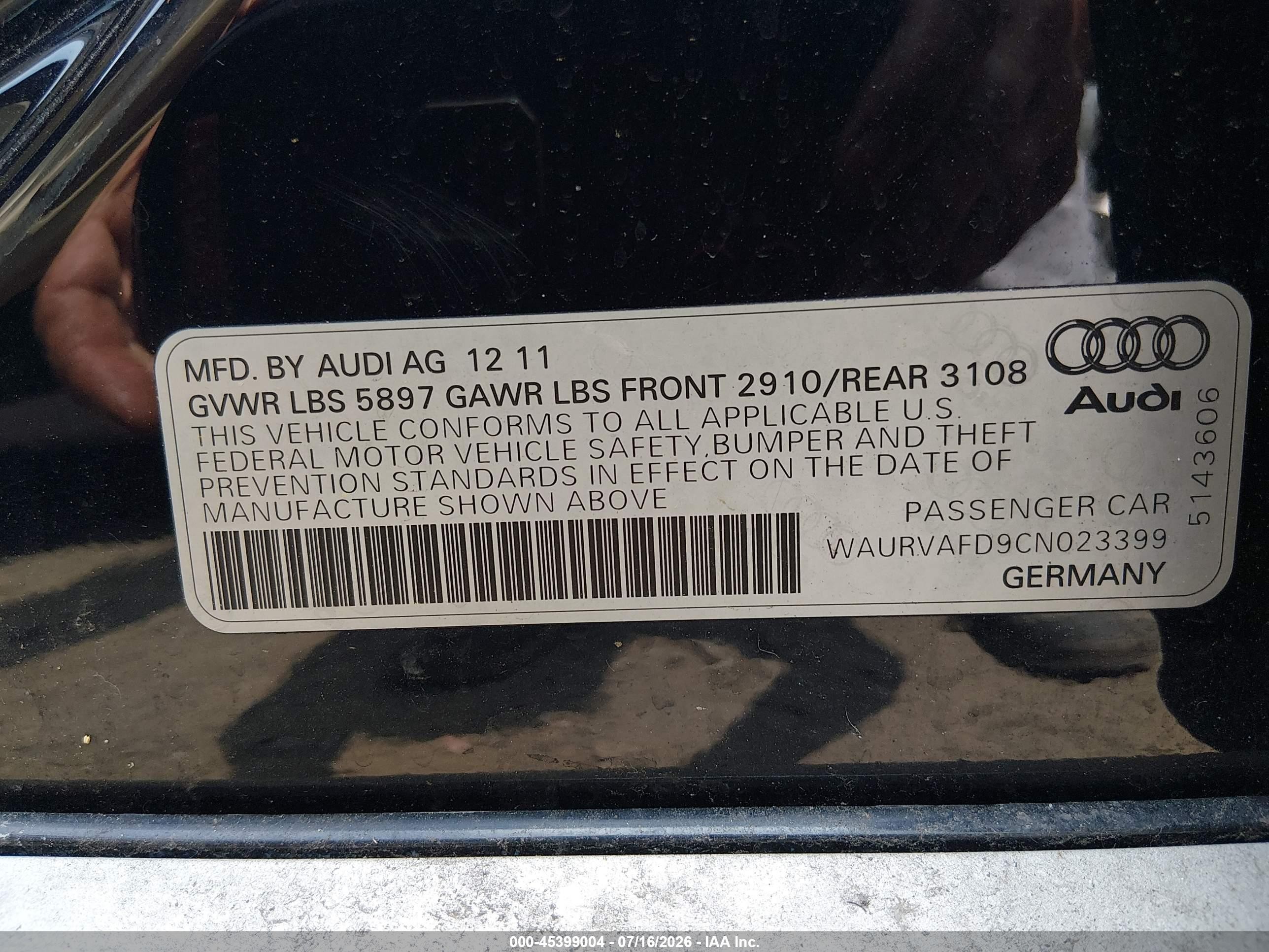 2012 Audi A8 L L 4.2 (tiptronic) (no Longer Orderable) Black vin: WAURVAFD9CN023399