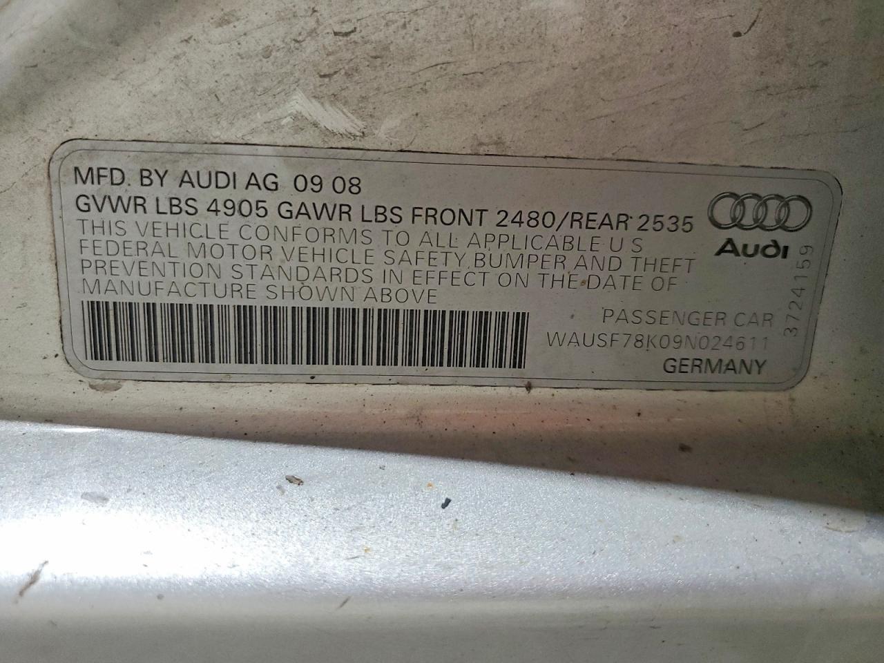 2009 Audi A4 Premium Plus Silver vin: WAUSF78K09N024611