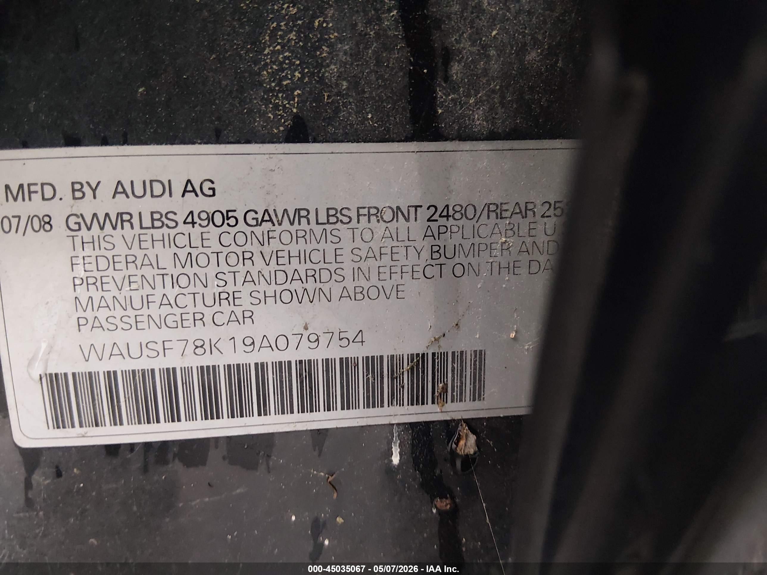 2009 Audi A4 2.0t Premium Black vin: WAUSF78K19A079754