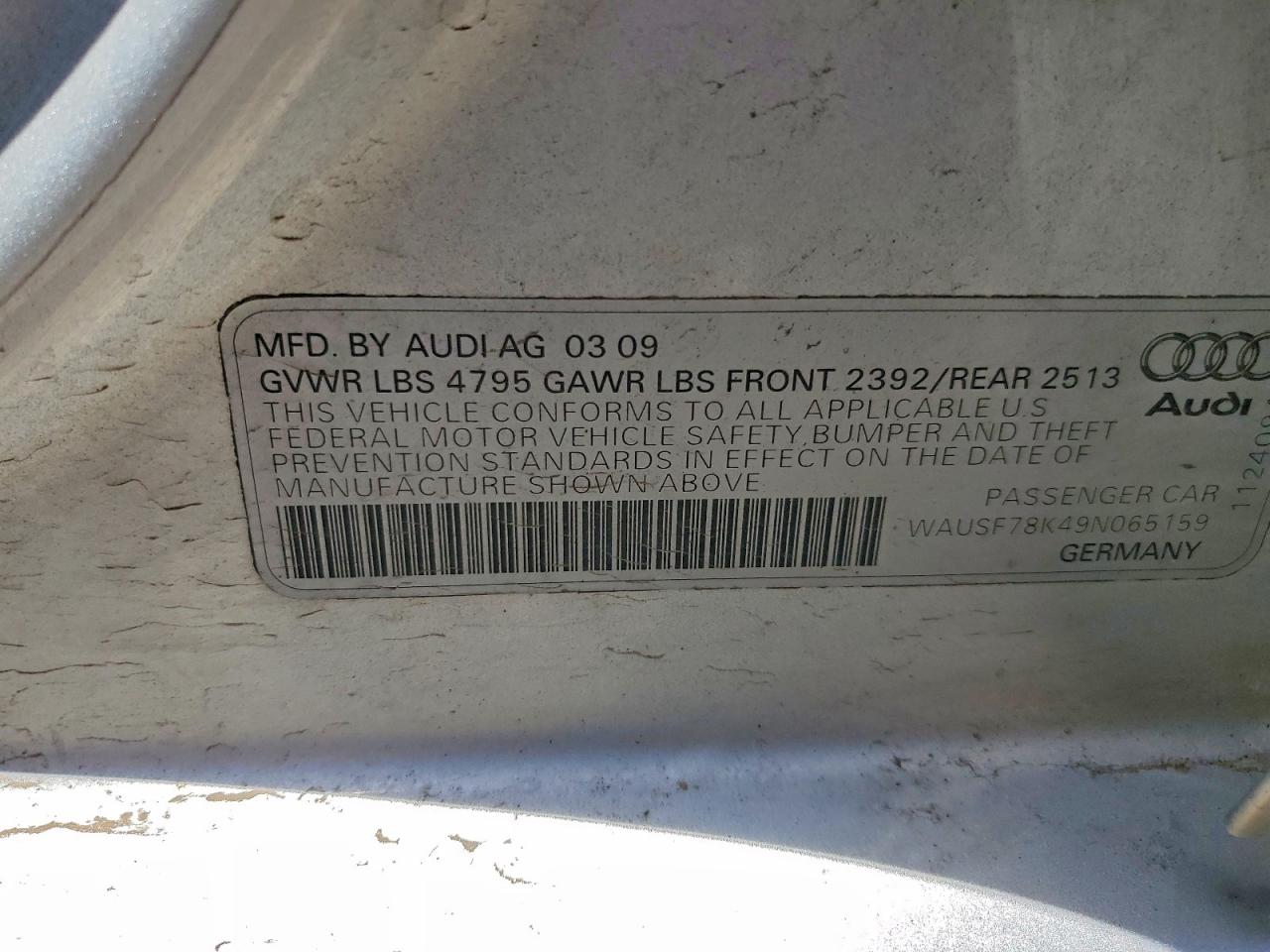 2009 Audi A4 Silver vin: WAUSF78K49N065159