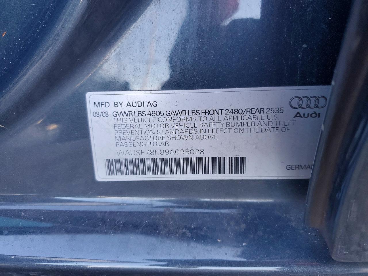 2009 Audi A4 Premium Plus Gray vin: WAUSF78K89A095028