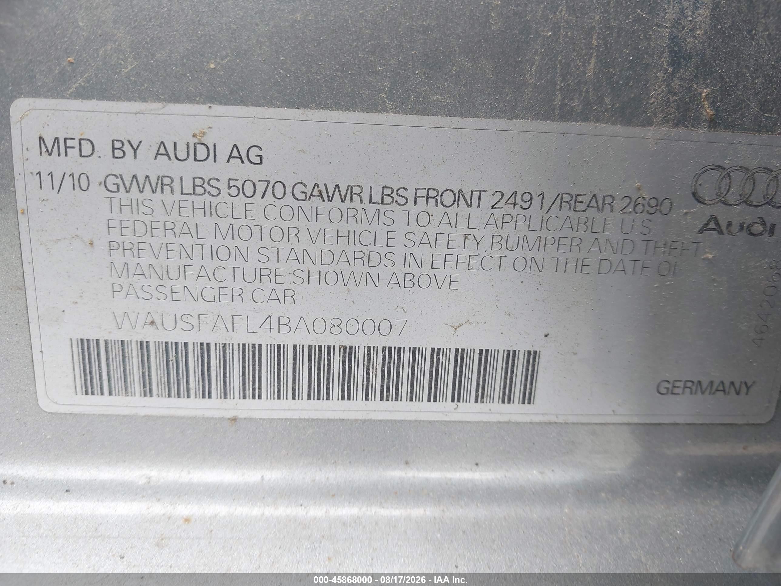 2011 Audi A4 2.0t Premium Gray vin: WAUSFAFL4BA080007