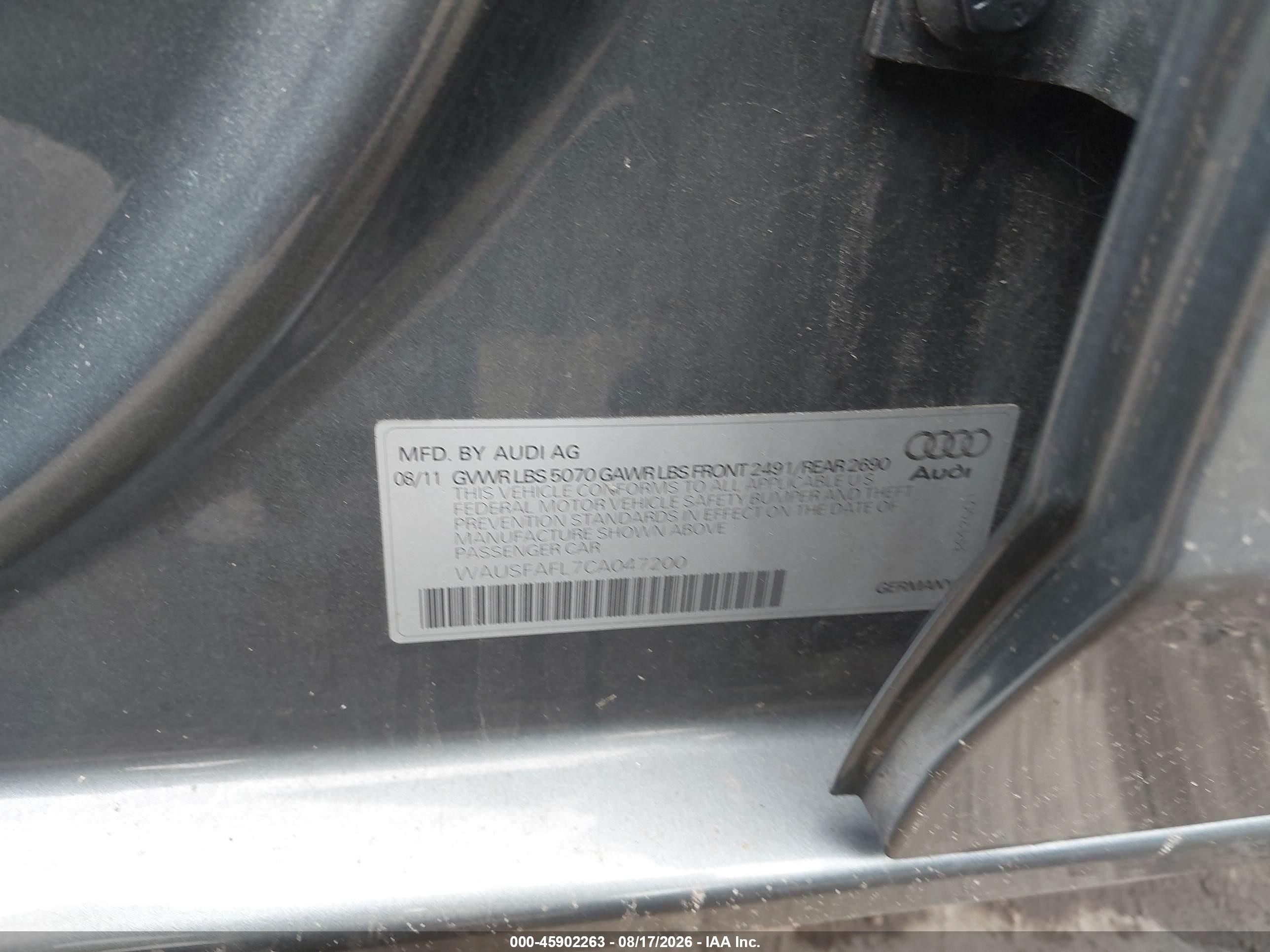 2012 Audi A4 2.0t Premium Gray vin: WAUSFAFL7CA047200