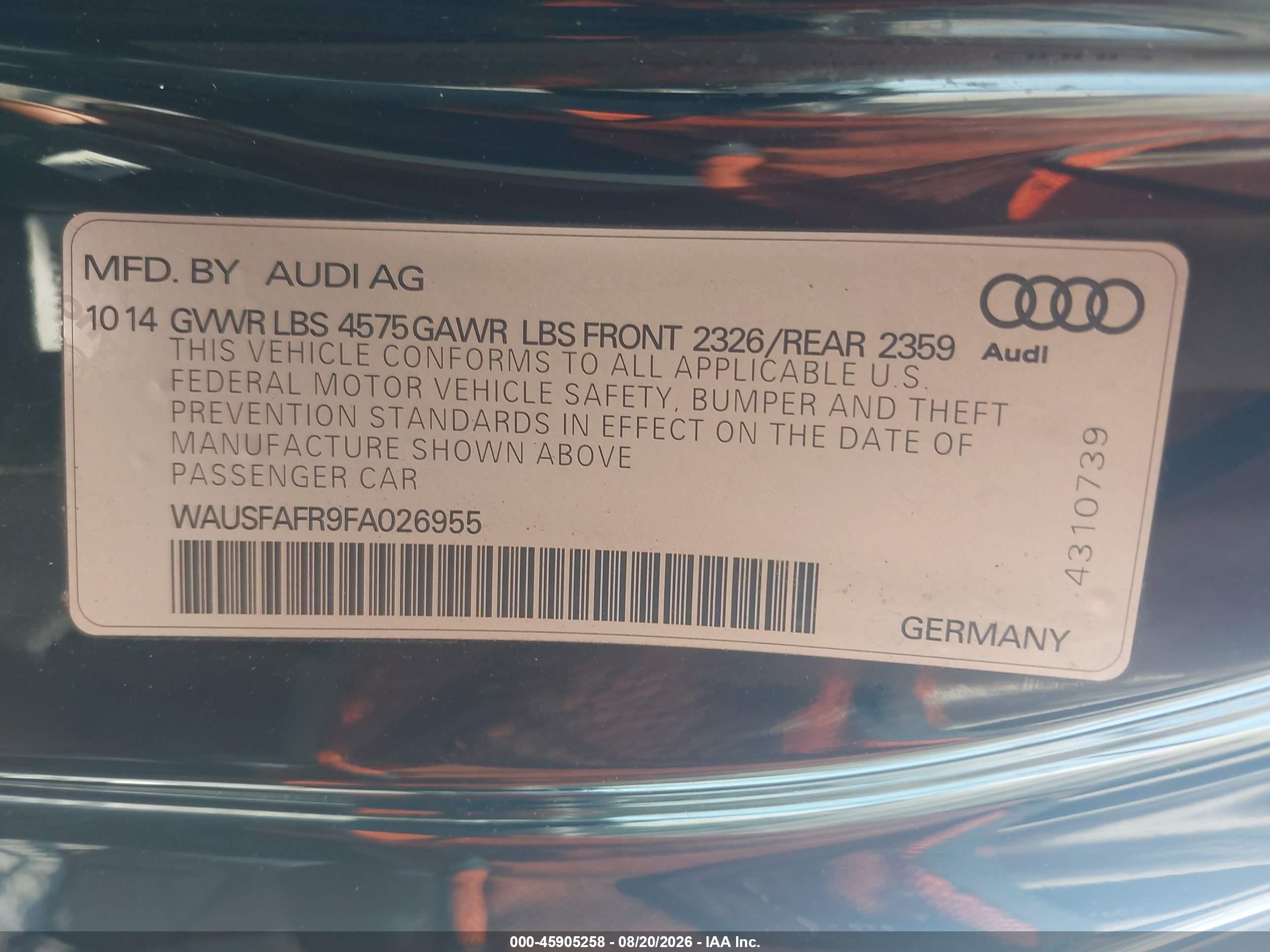2015 Audi A5 2.0t Premium Black vin: WAUSFAFR9FA026955