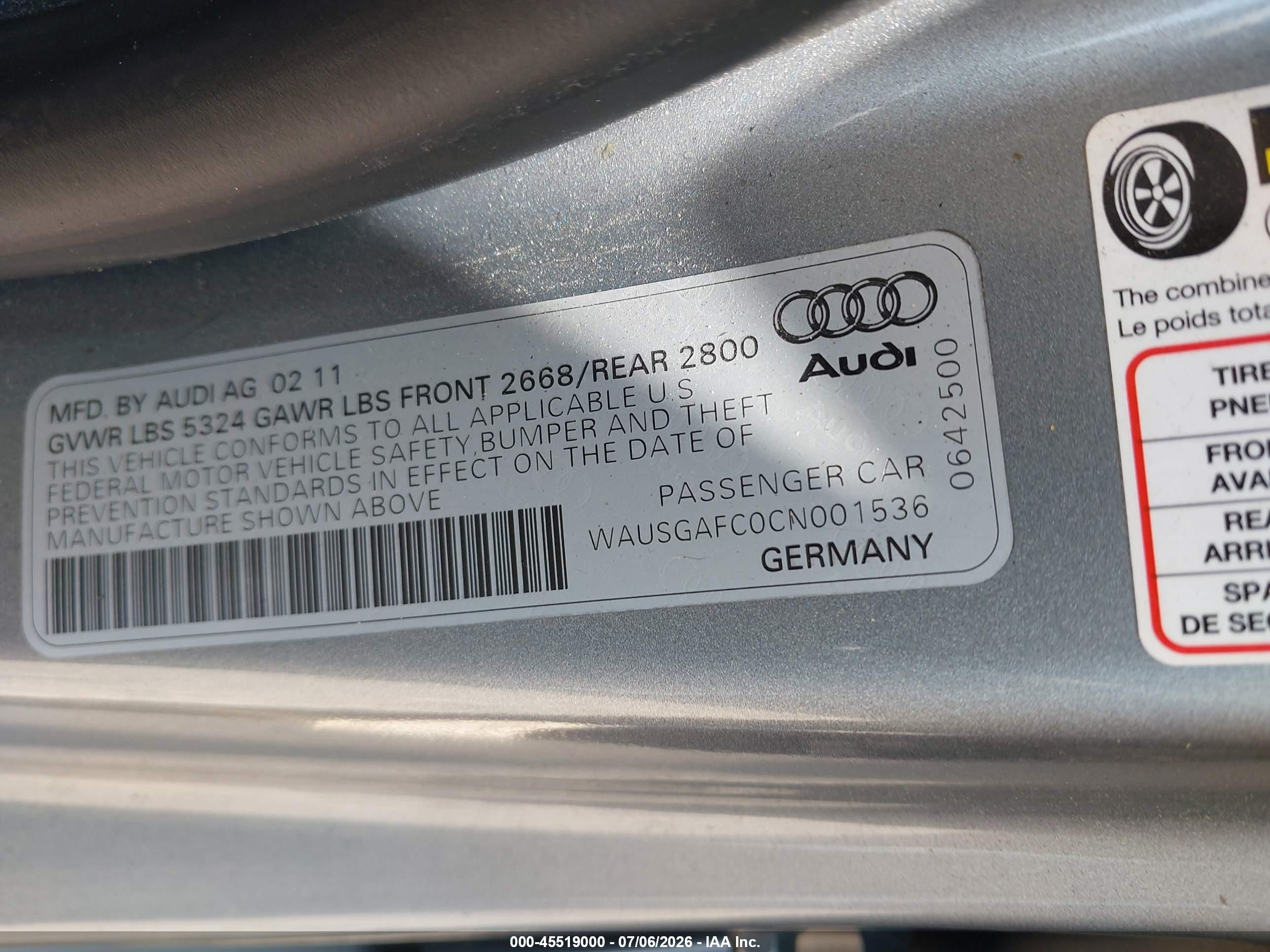 2012 Audi A7 3.0 Premium Plus Silver vin: WAUSGAFC0CN001536