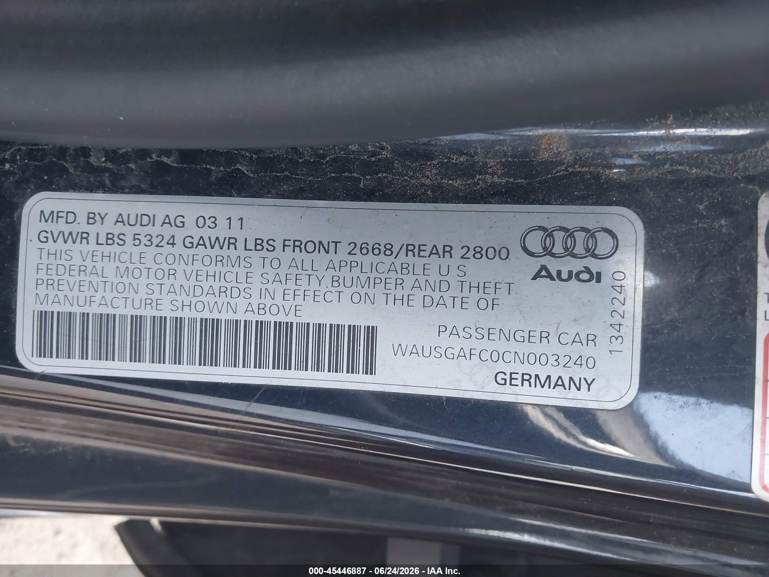 2012 Audi A7 Premium Blue vin: WAUSGAFC0CN003240