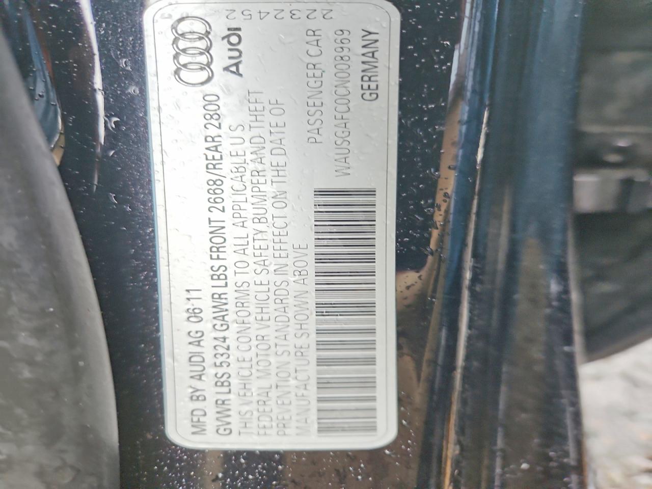 2012 Audi A7 Prestige Black vin: WAUSGAFC0CN008969