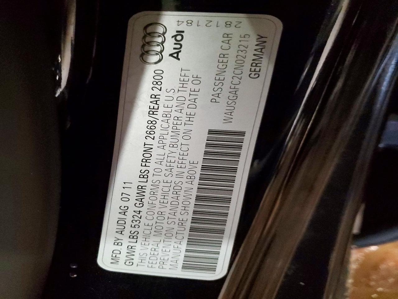 2012 Audi A7 Prestige Black vin: WAUSGAFC2CN023215