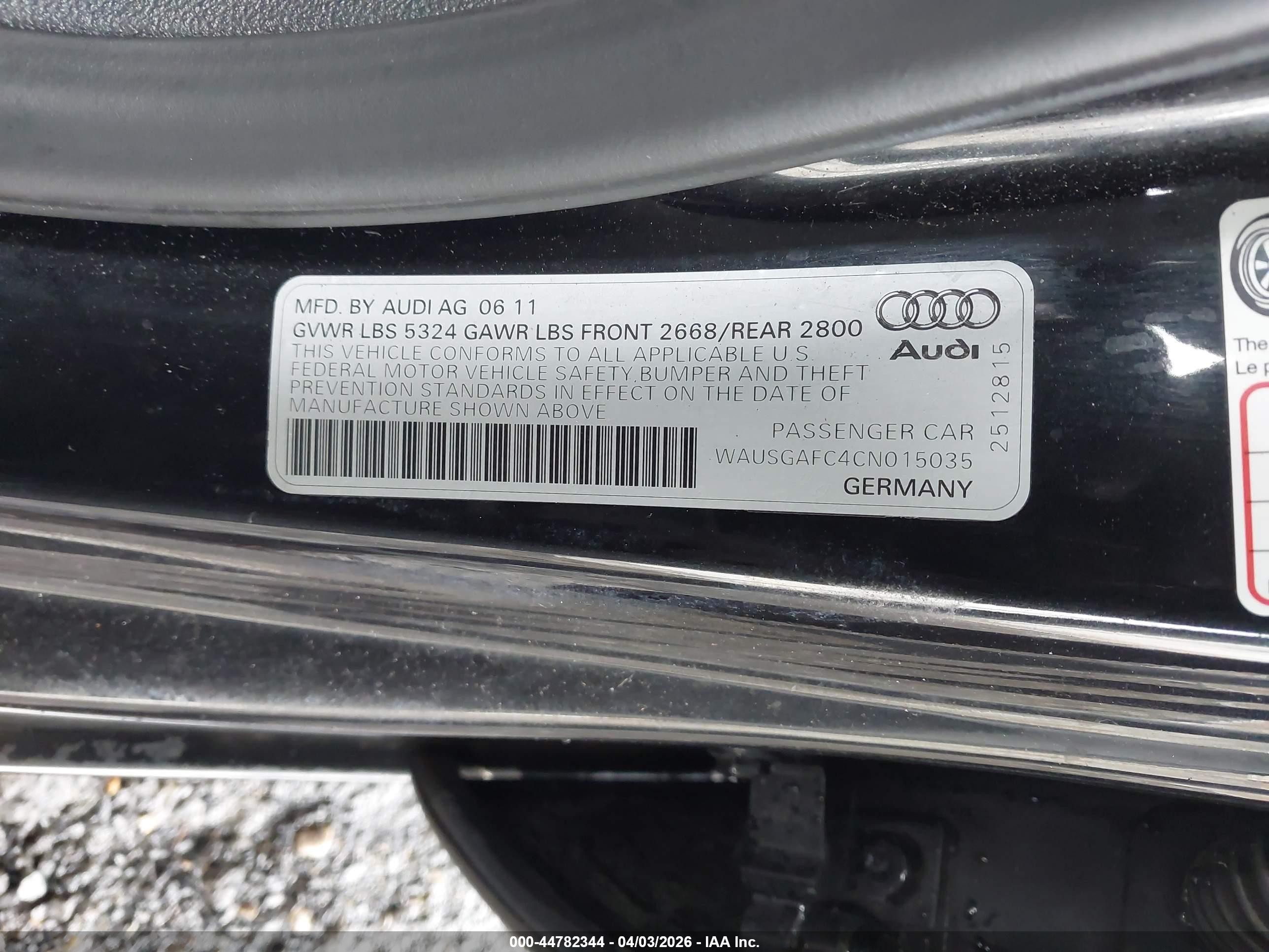 2012 Audi A7 Premium Black vin: WAUSGAFC4CN015035