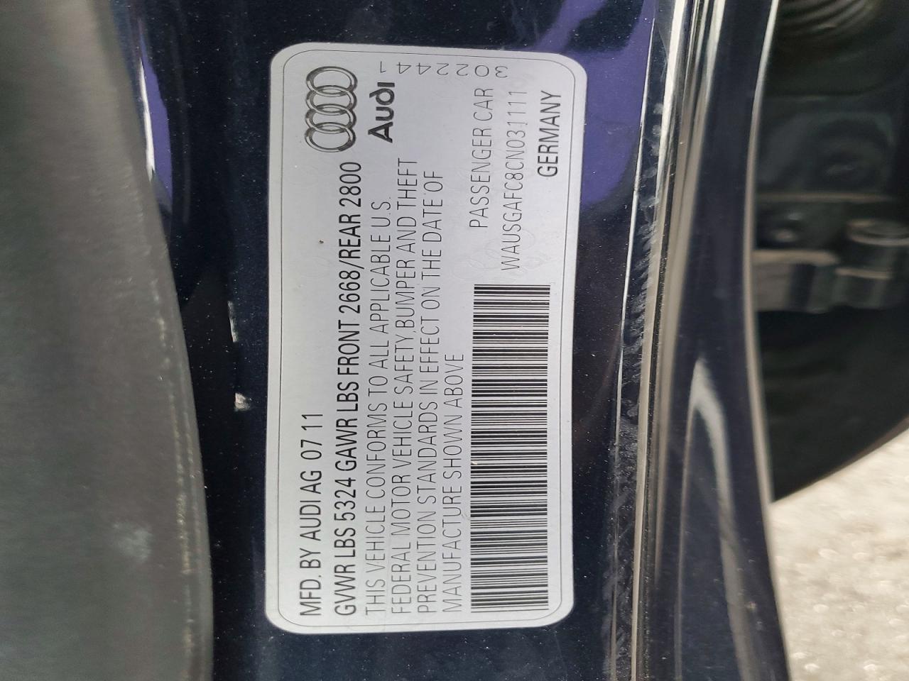 2012 Audi A7 Prestige Blue vin: WAUSGAFC8CN031111