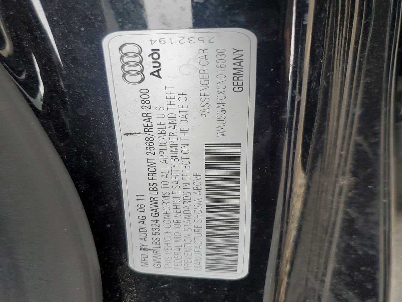 2012 Audi A7 Prestige Черный vin: WAUSGAFCXCN016030