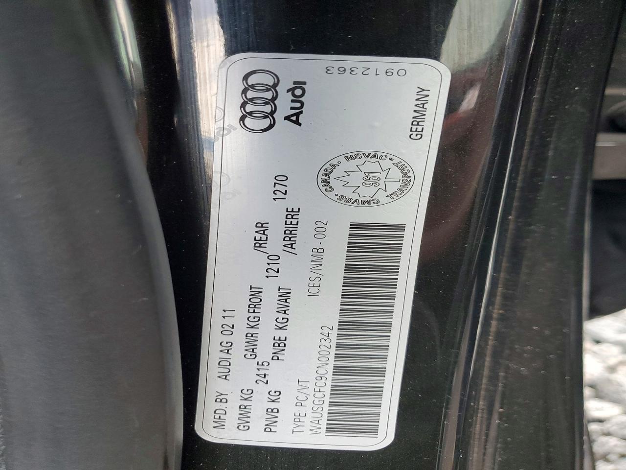 2012 Audi A7 Prestige Black vin: WAUSGCFC9CN002342