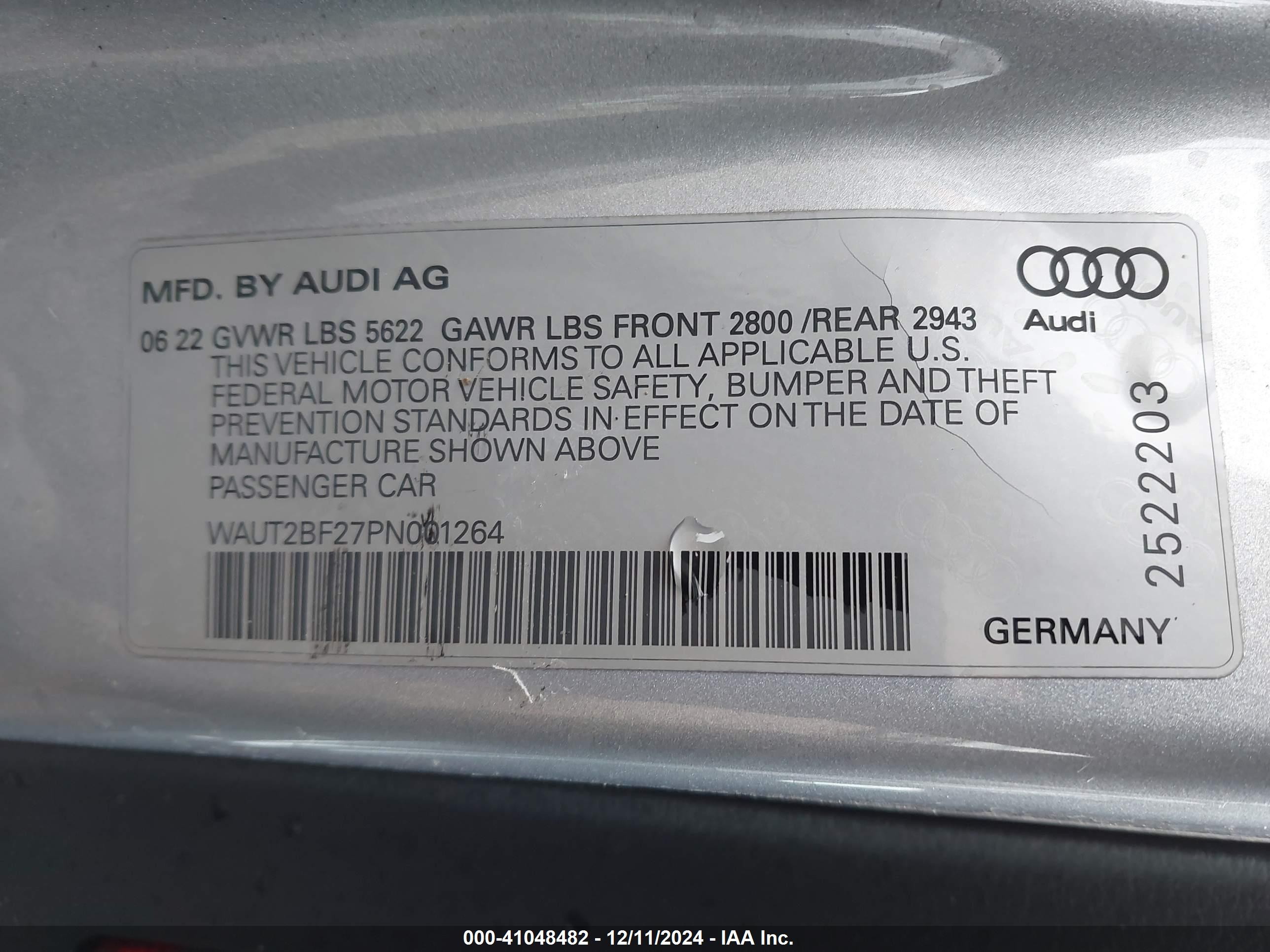 2023 Audi A7 Sportback Premium 55 Tfsi Quattro S Tronic Серый vin: WAUT2BF27PN001264