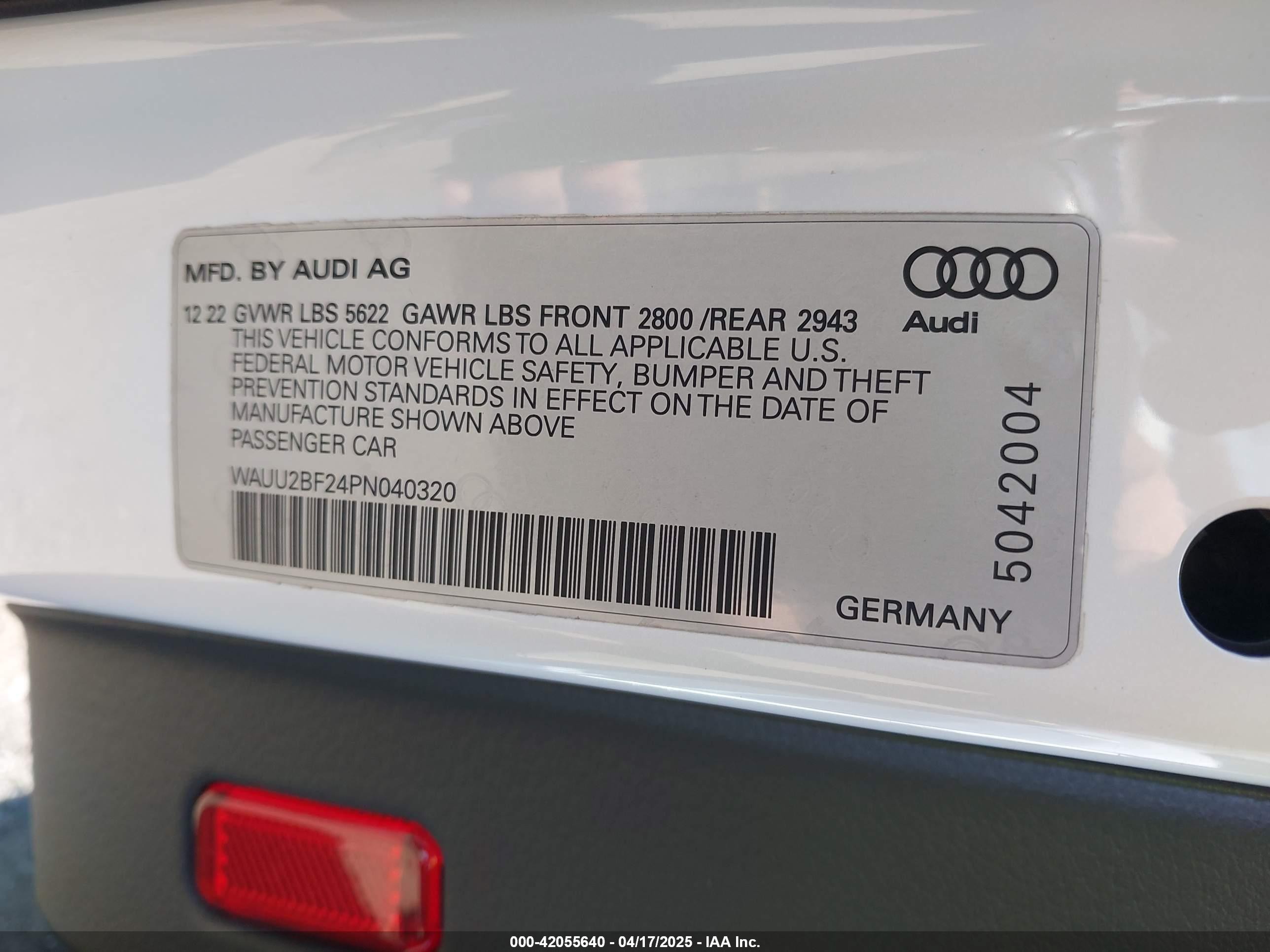 2023 Audi A7 Sportback Premium Plus 55 Tfsi E Quattro S Tronic White vin: WAUU2BF24PN040320