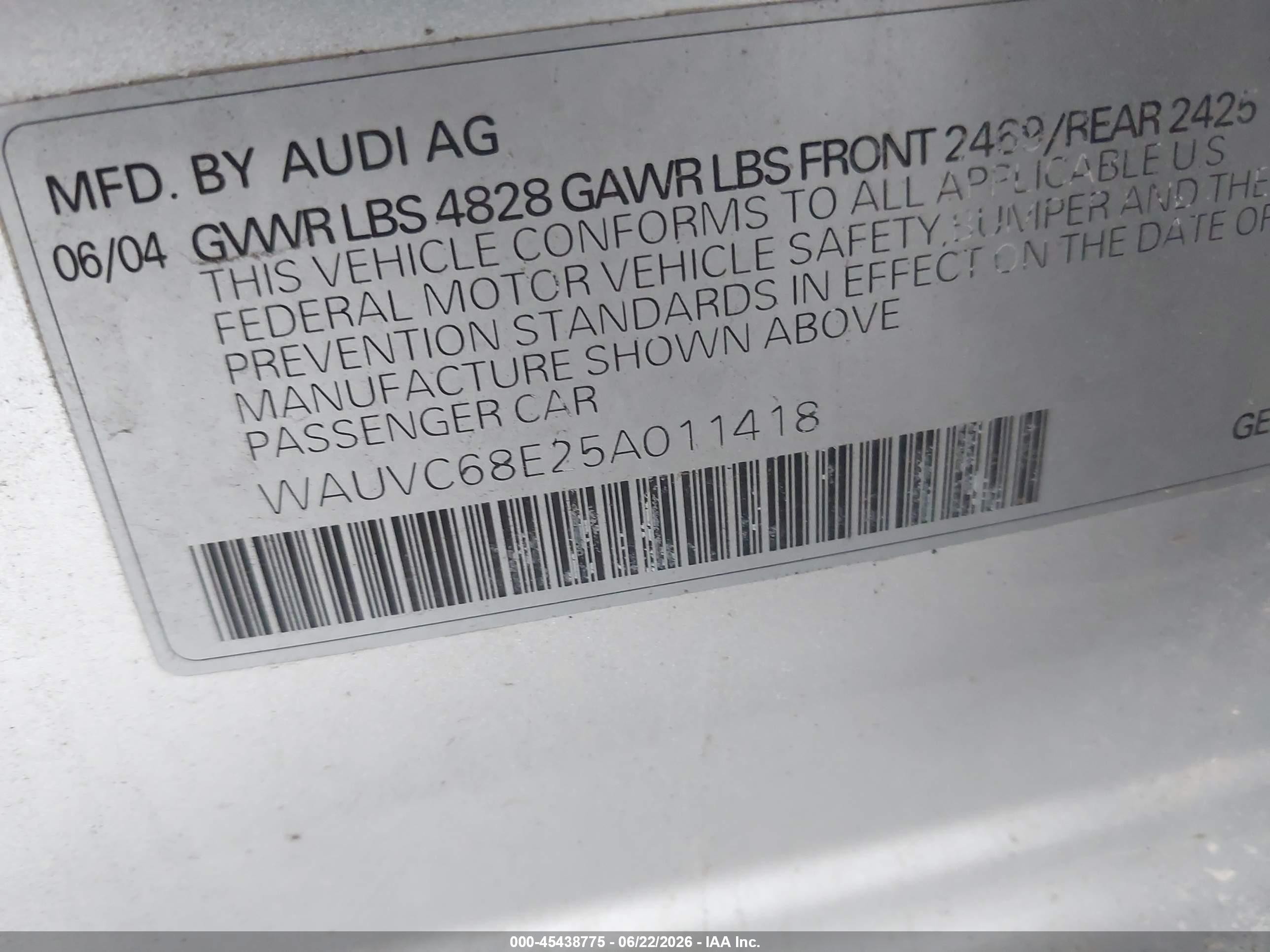 2005 Audi A4 1.8t Avant/1.8t Avant Special Edition Silver vin: WAUVC68E25A011418