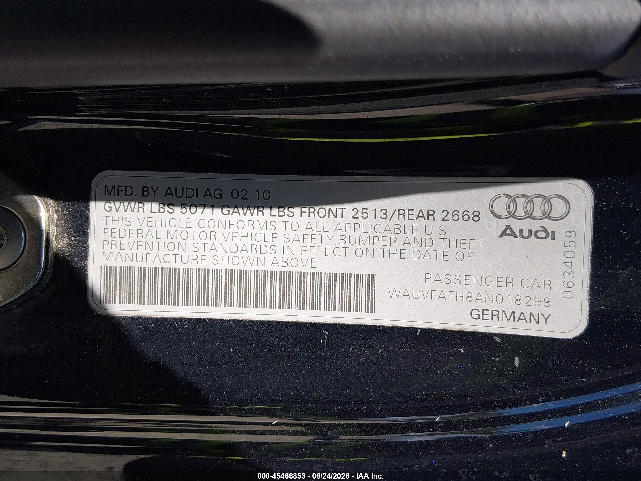 2010 Audi A5 2.0t Premium Black vin: WAUVFAFH8AN018299