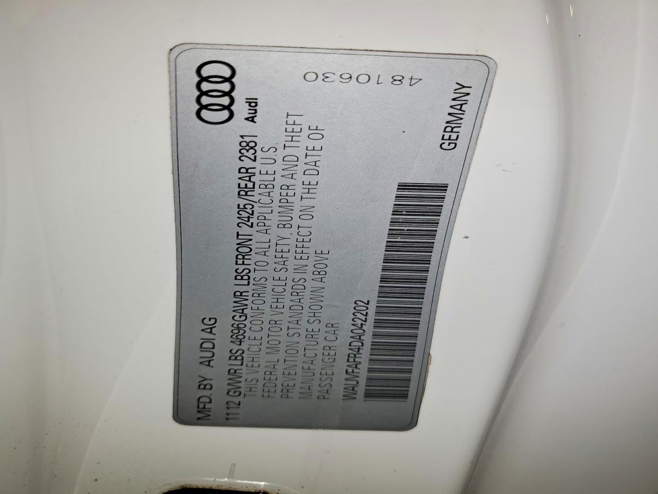 2013 Audi A5 Prestige Белый vin: WAUVFAFR4DA042202