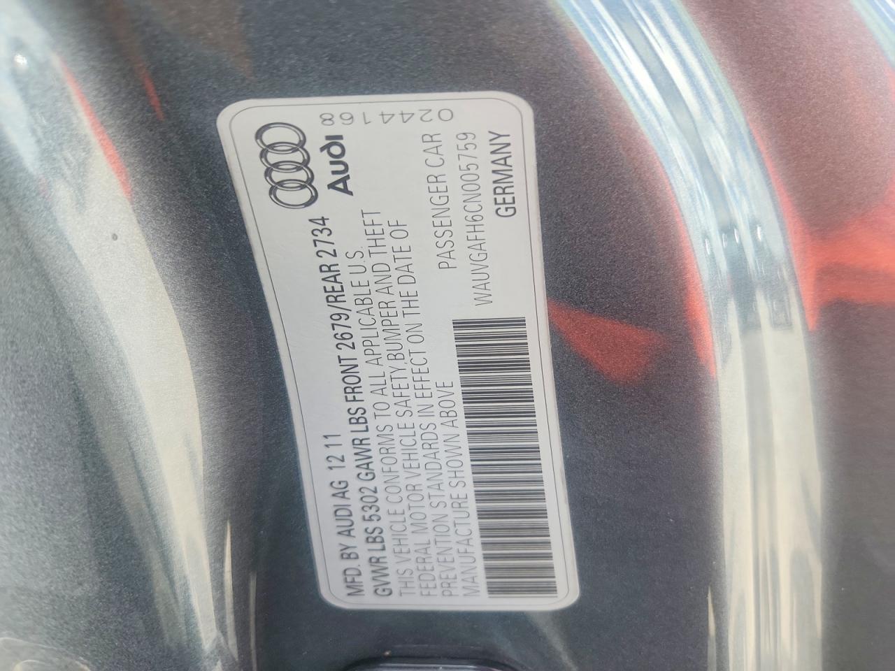 2012 Audi S5 Prestige Gray vin: WAUVGAFH6CN005759