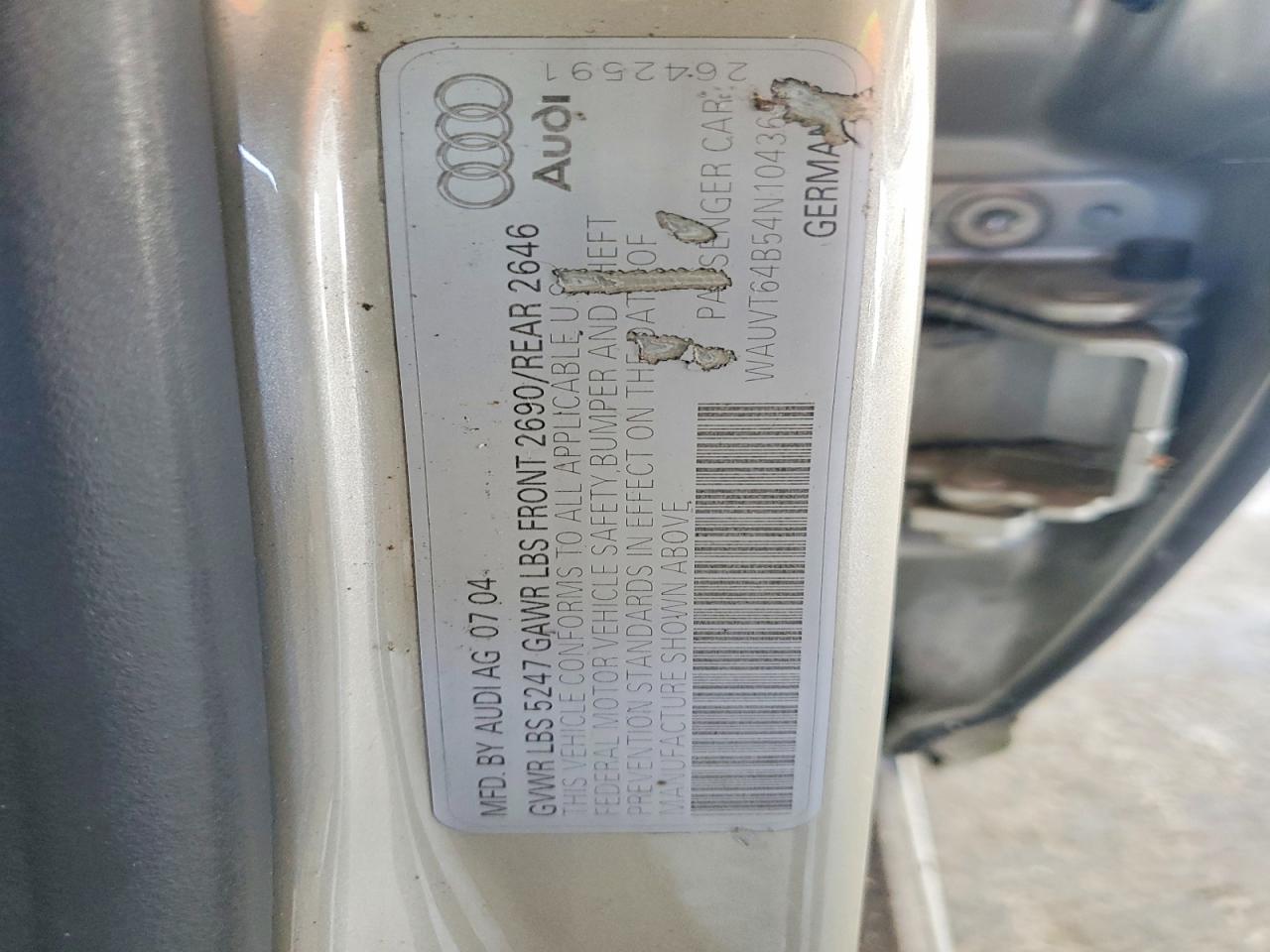 2004 Audi A6 3.0 Avant Quattro Silver vin: WAUVT64B54N104369