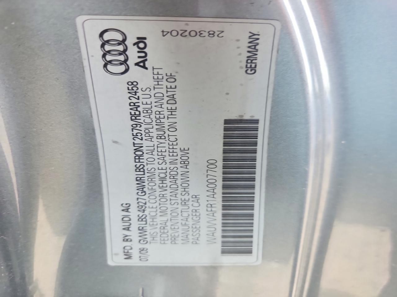 2010 Audi S5 Prestige Silver vin: WAUVVAFR1AA007700