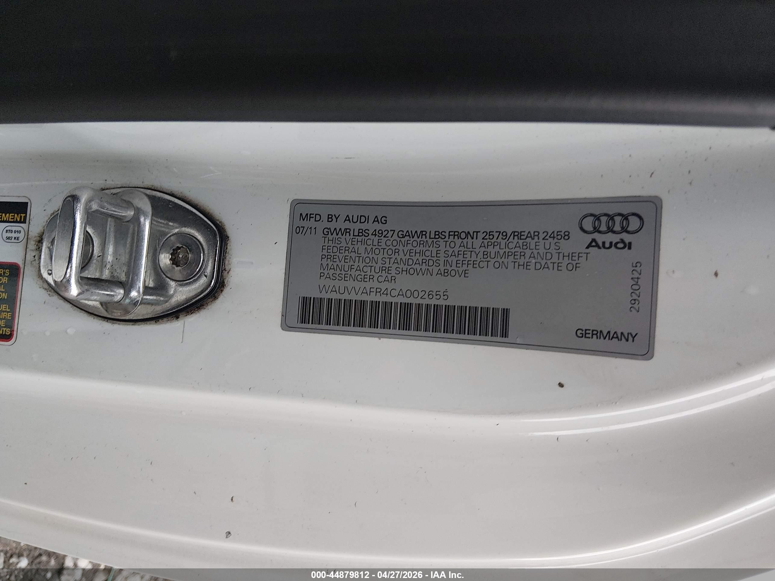 2012 Audi S5 4.2 Premium Plus White vin: WAUVVAFR4CA002655