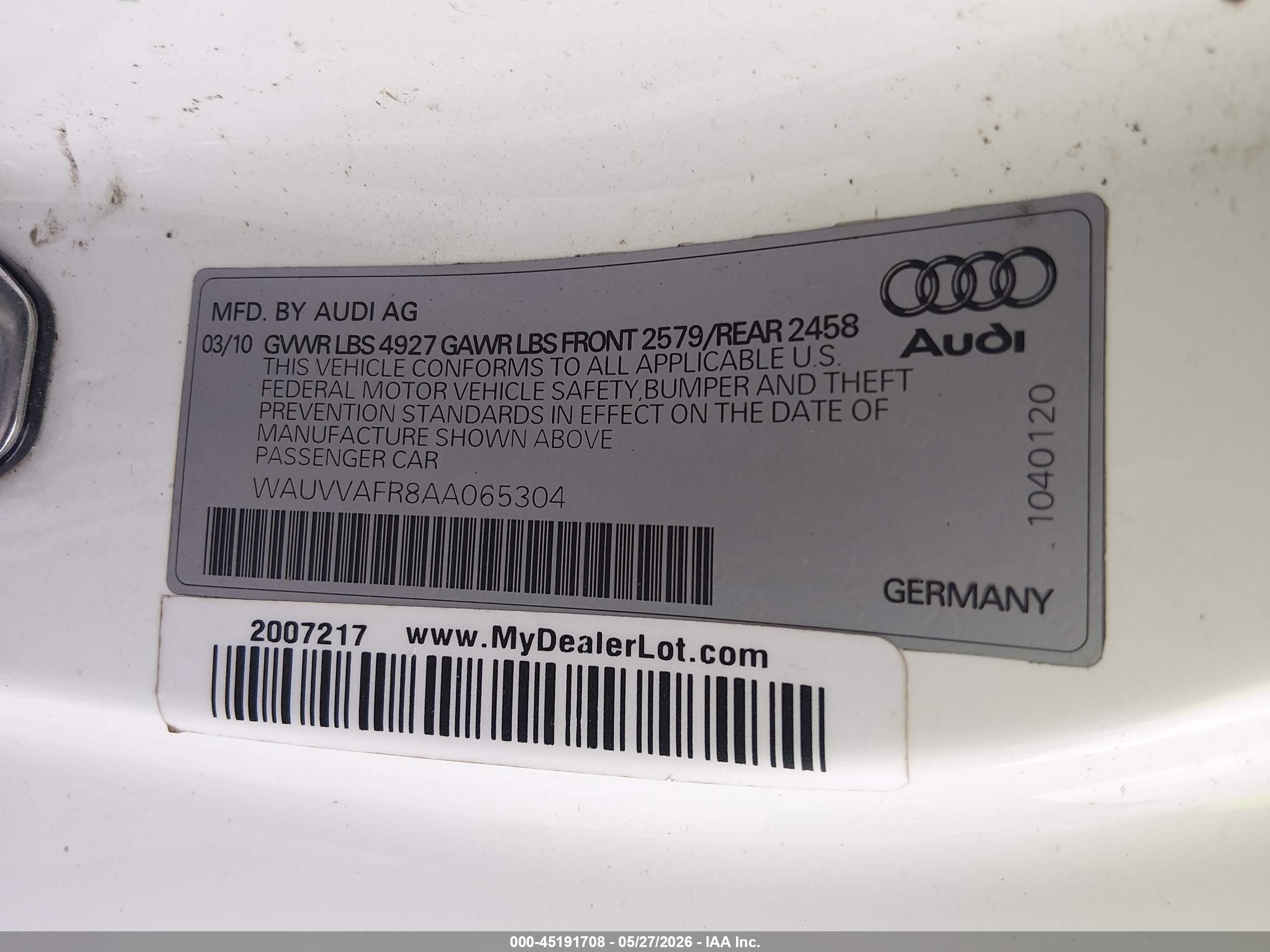 2010 Audi S5 4.2 Premium Plus White vin: WAUVVAFR8AA065304