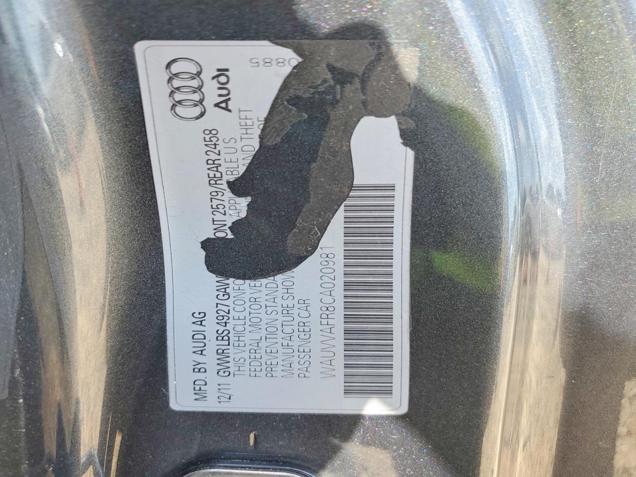 2012 Audi S5 Prestige Gray vin: WAUVVAFR8CA020981