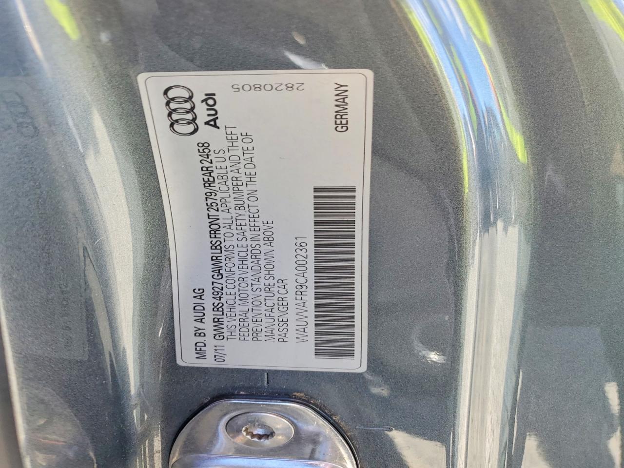 2012 Audi S5 Prestige Gray vin: WAUVVAFR9CA002361