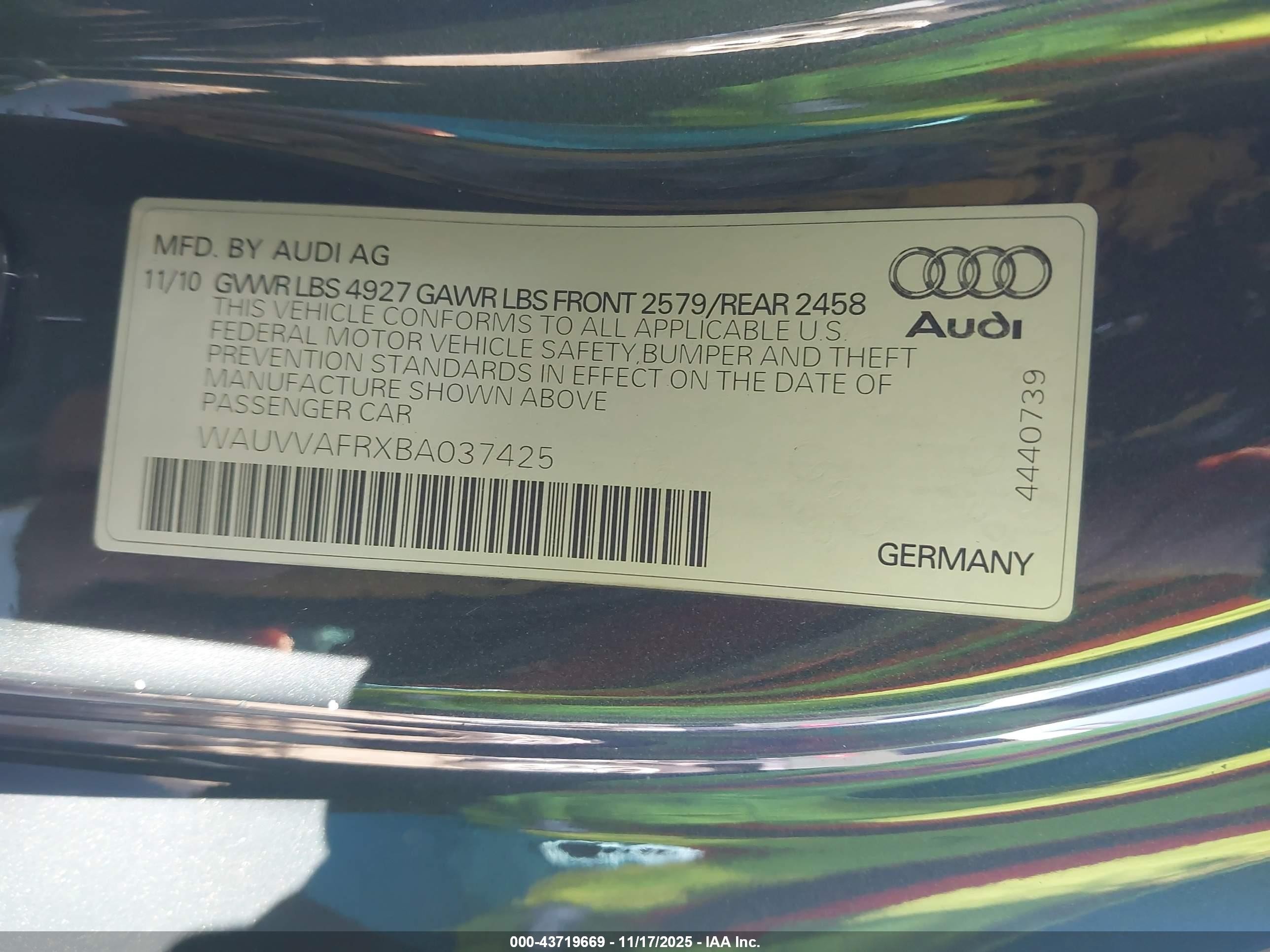 2011 Audi S5 4.2 Premium Plus Gray vin: WAUVVAFRXBA037425