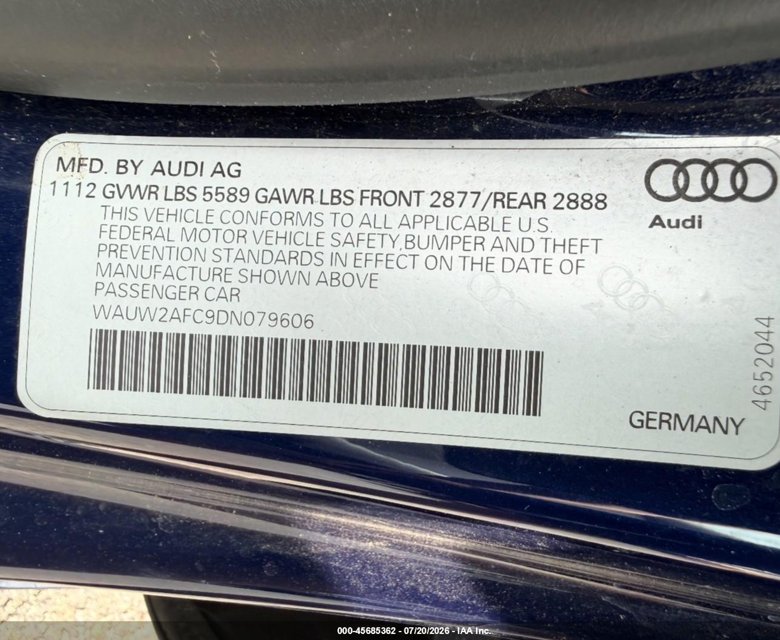 2013 Audi S7 4.0t Prestige Синий vin: WAUW2AFC9DN079606