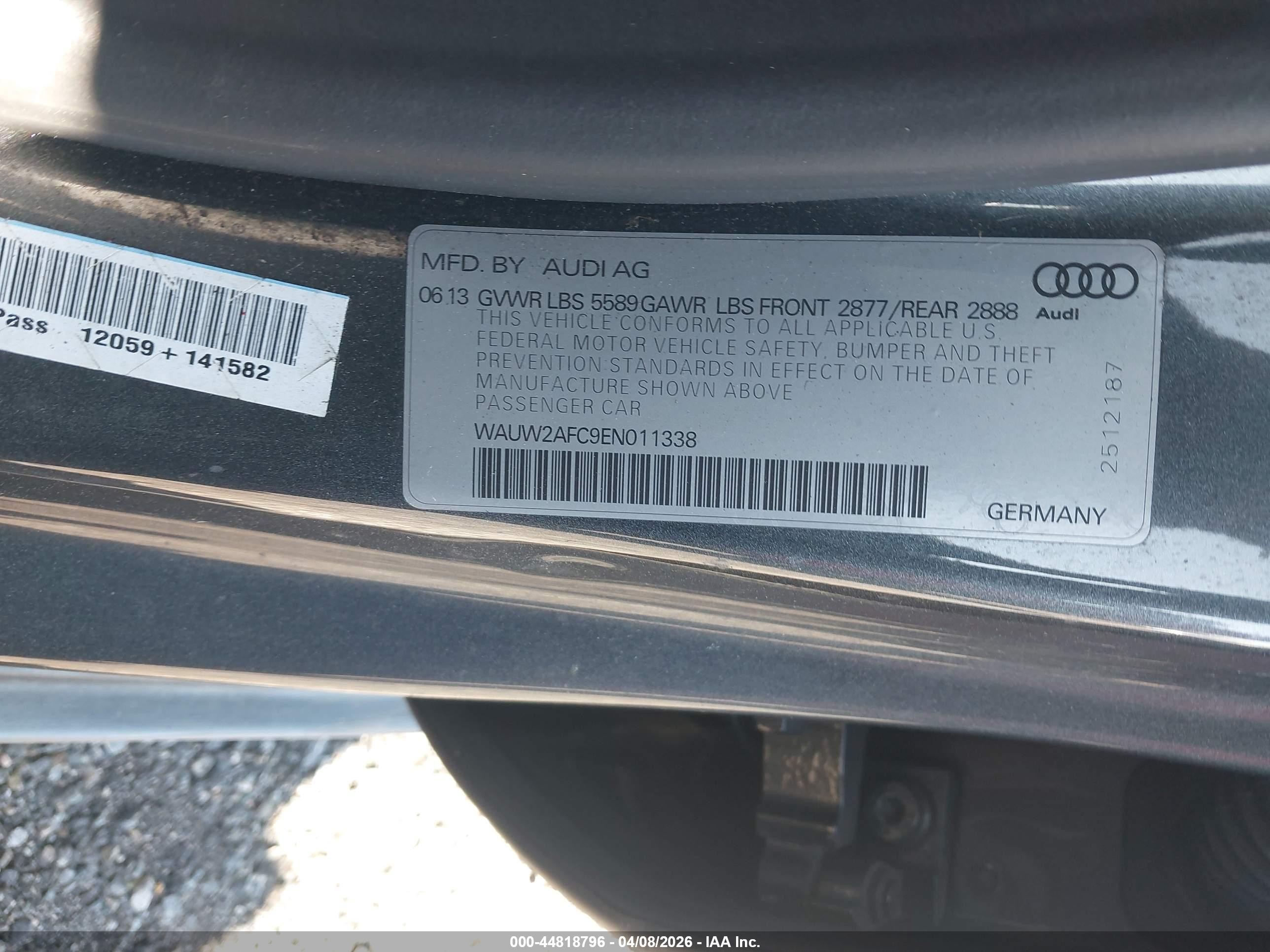 2014 Audi S7 4.0t Prestige Gray vin: WAUW2AFC9EN011338