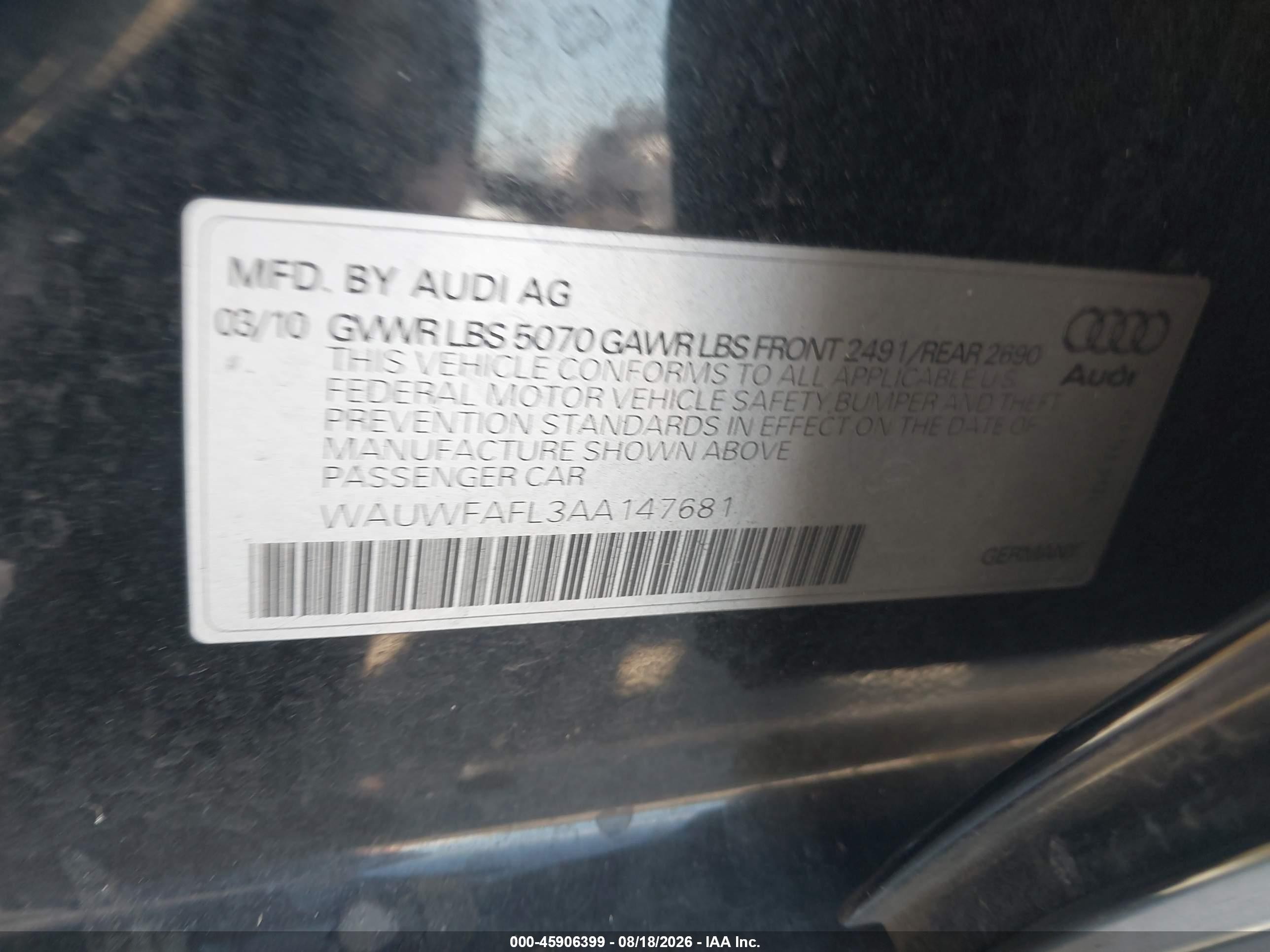 2010 Audi A4 2.0t Premium Черный vin: WAUWFAFL3AA147681