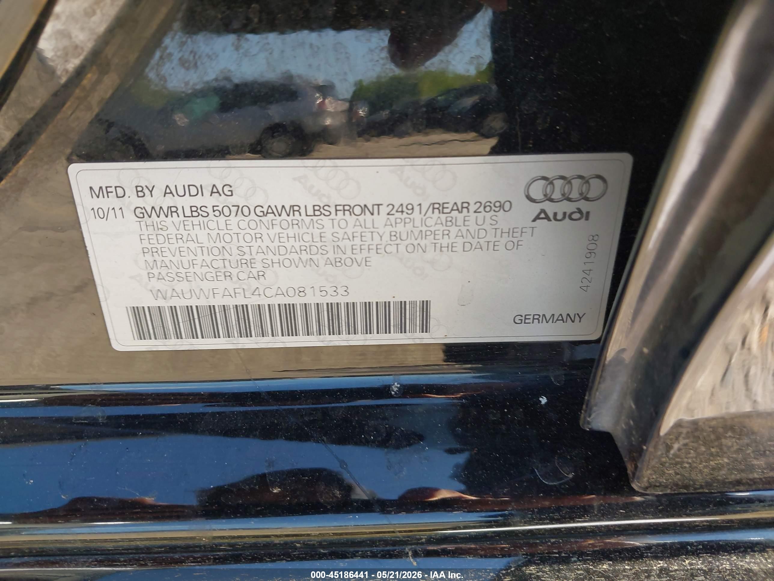 2012 Audi A4 2.0t Premium Black vin: WAUWFAFL4CA081533