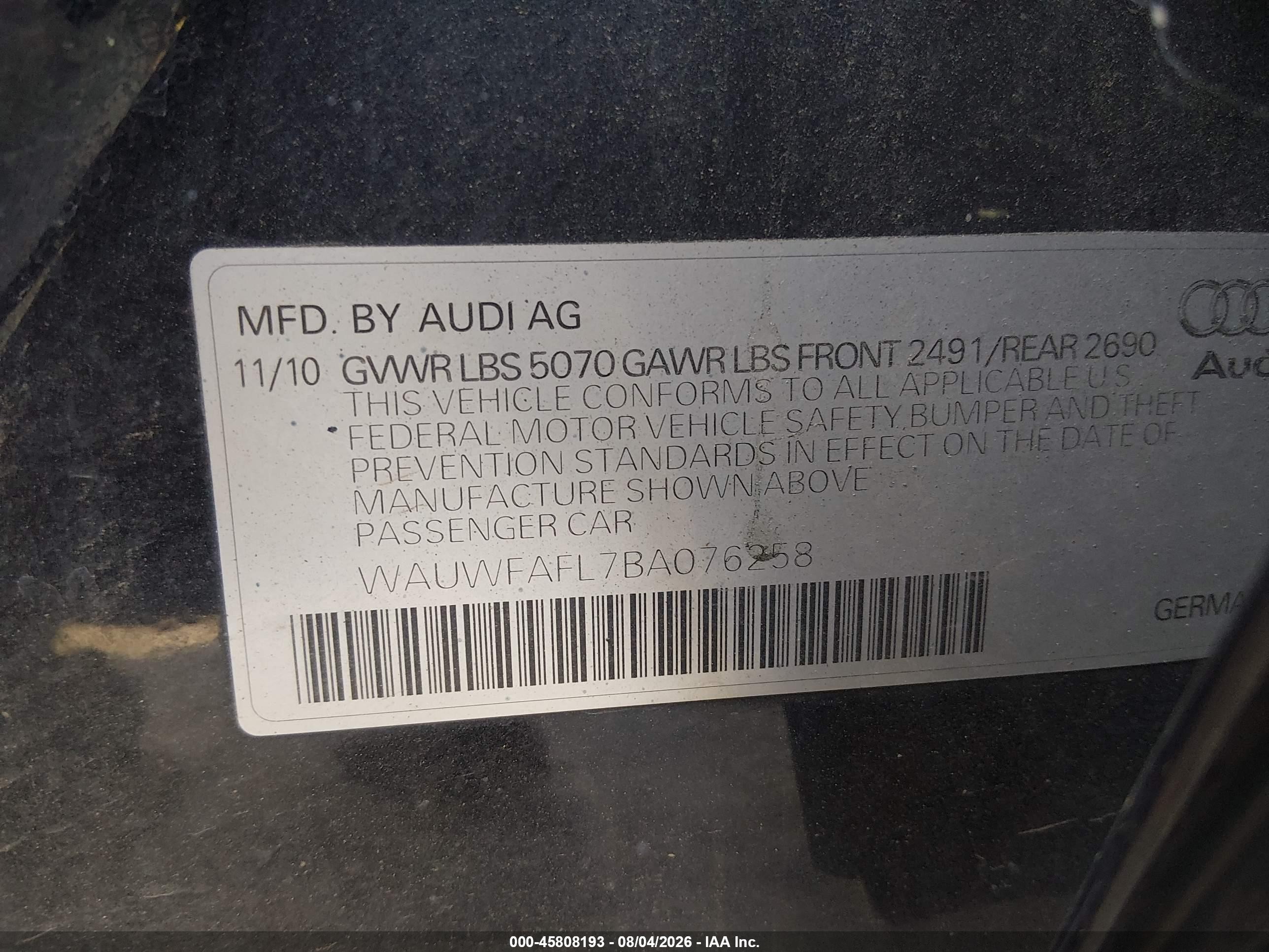 2011 Audi A4 2.0t Premium Синий vin: WAUWFAFL7BA076258